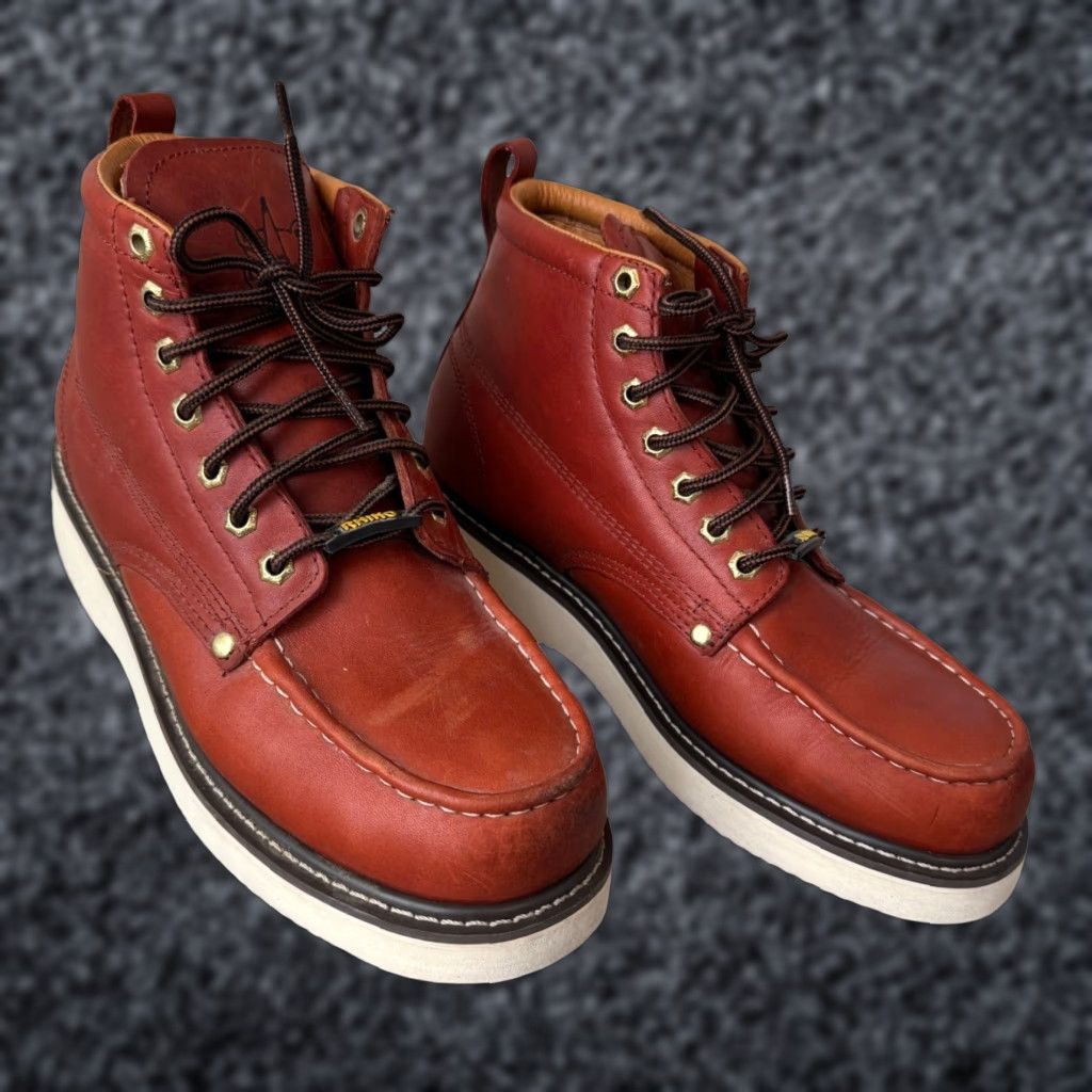 Rhino Boots Mens Leather Wedge Sole Lace Up Soft Toe Size 11 Red Brown