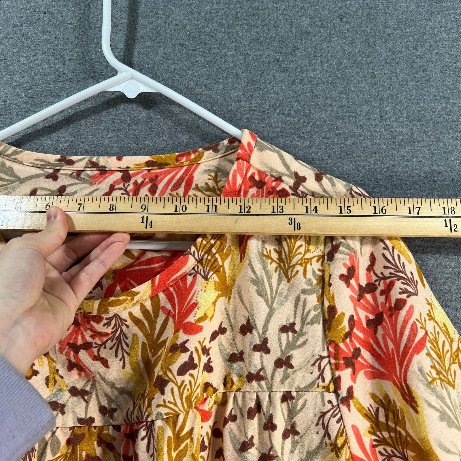Denim & Co. Denim & Co. Printed Boatneck Woven Top with Shirring Peach Size L / US 10 / IT 46 - 6 Thumbnail