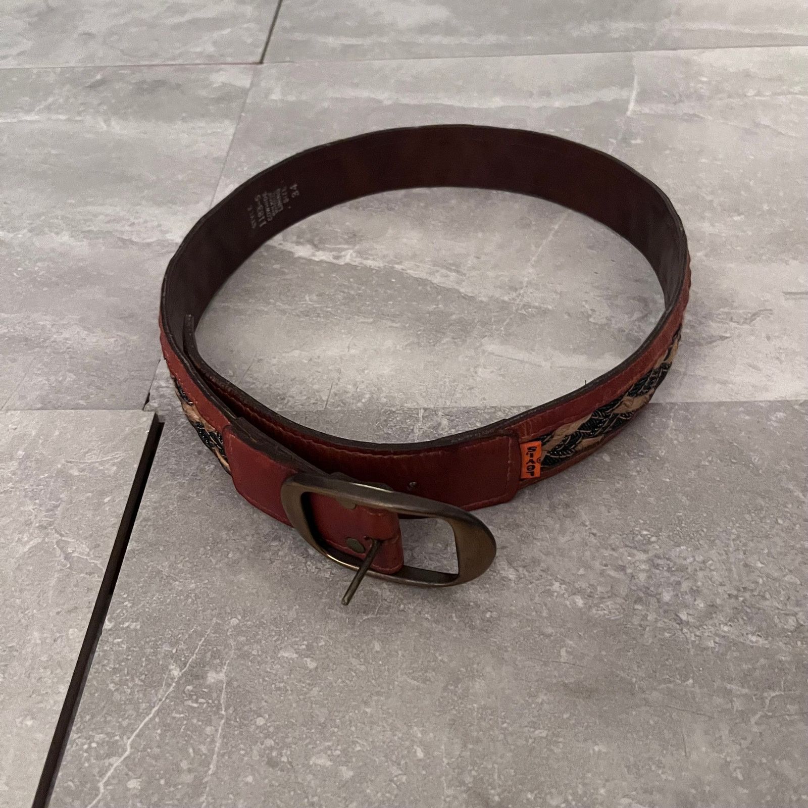 Levi's Vintage Levi’s Leather Woven Belt – Size 34 – Buckle 1990 Size ONE SIZE - 2 Thumbnail