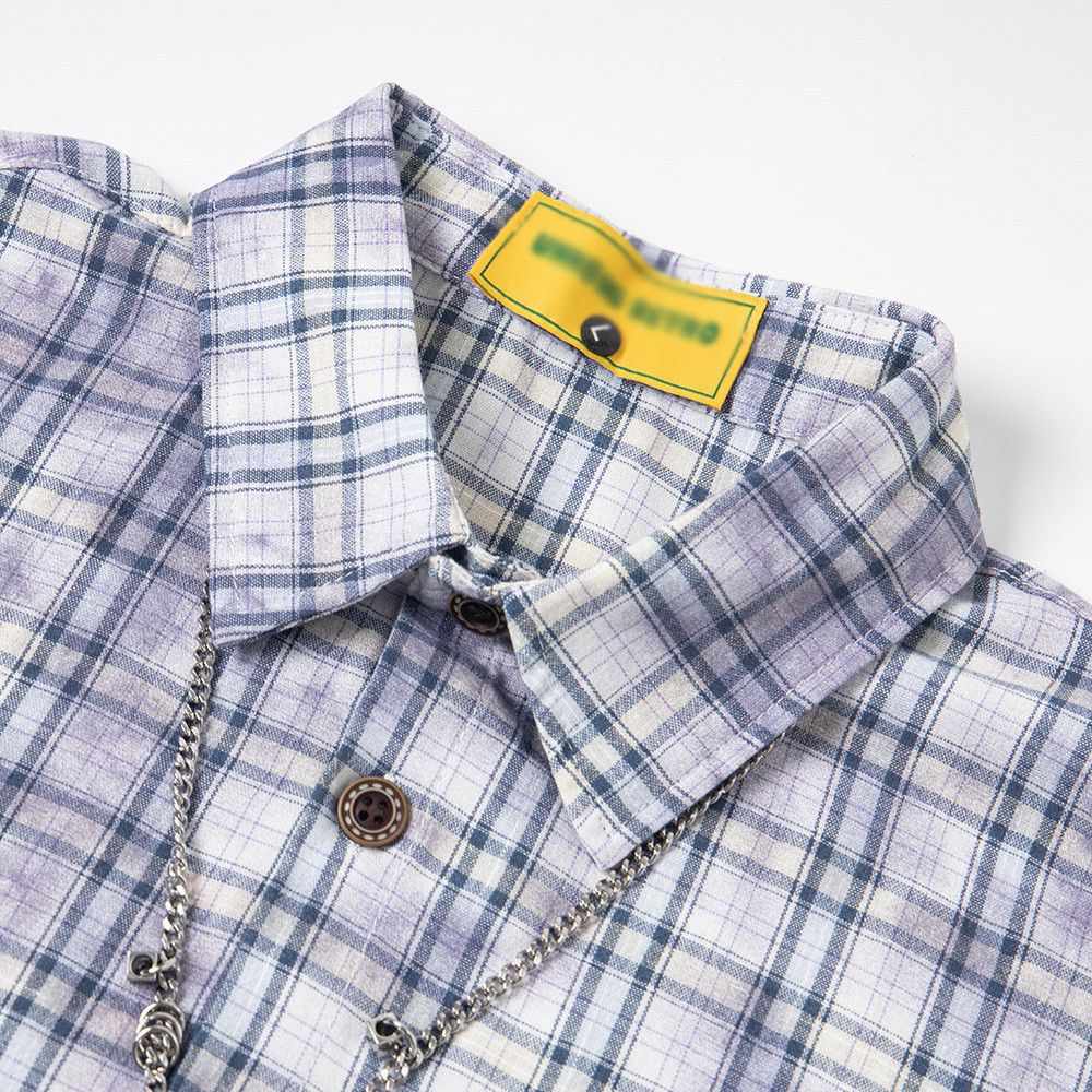 Japanese Brand × Vintage Men's high street trend metal chain tie-dye plaid shirt Size US L / EU 52-54 / 3 - 3 Thumbnail