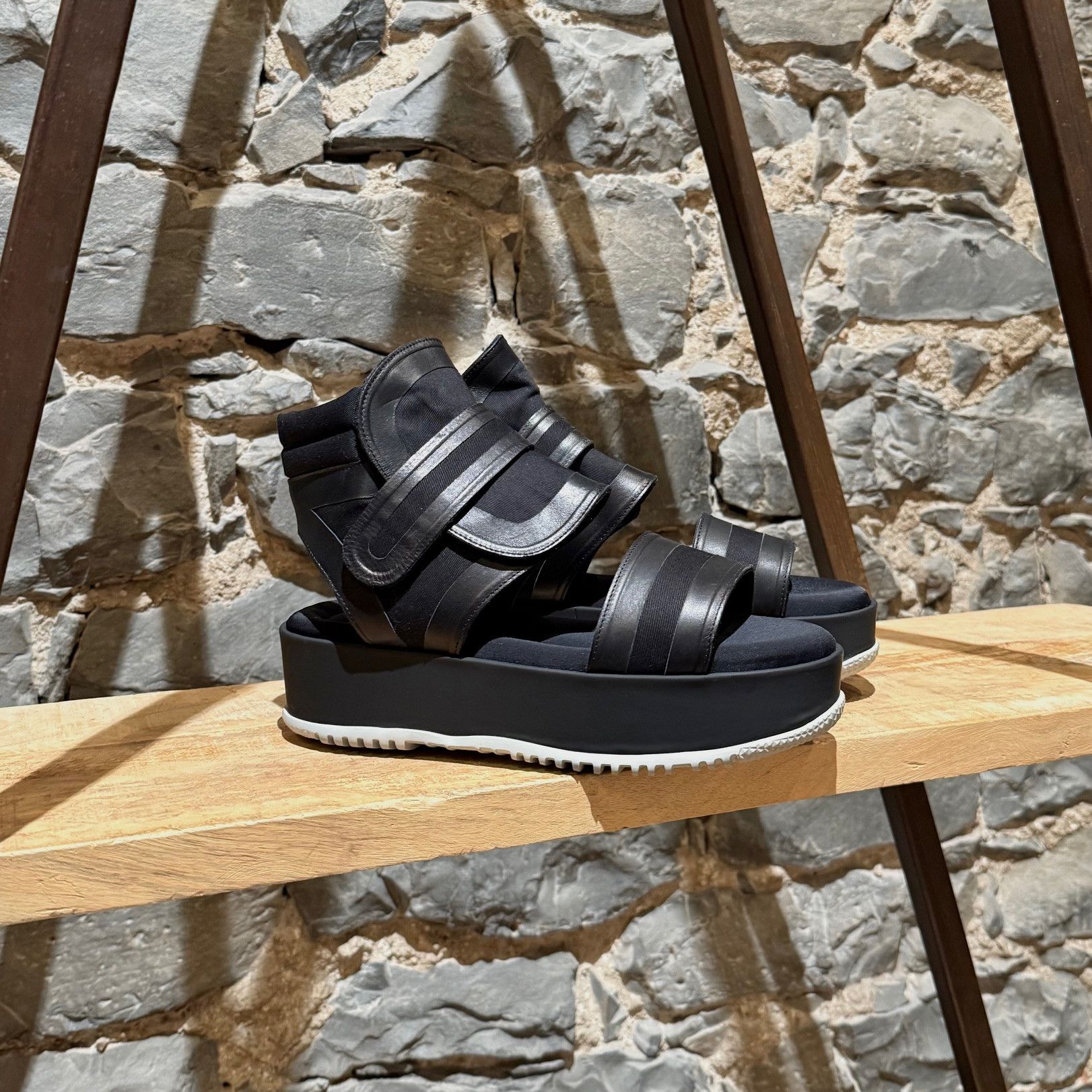 Marni Marni Black Leather Canvas Cut out Platform Sandals Marni Marni Black Leather Canvas Cut out Platform Sandals