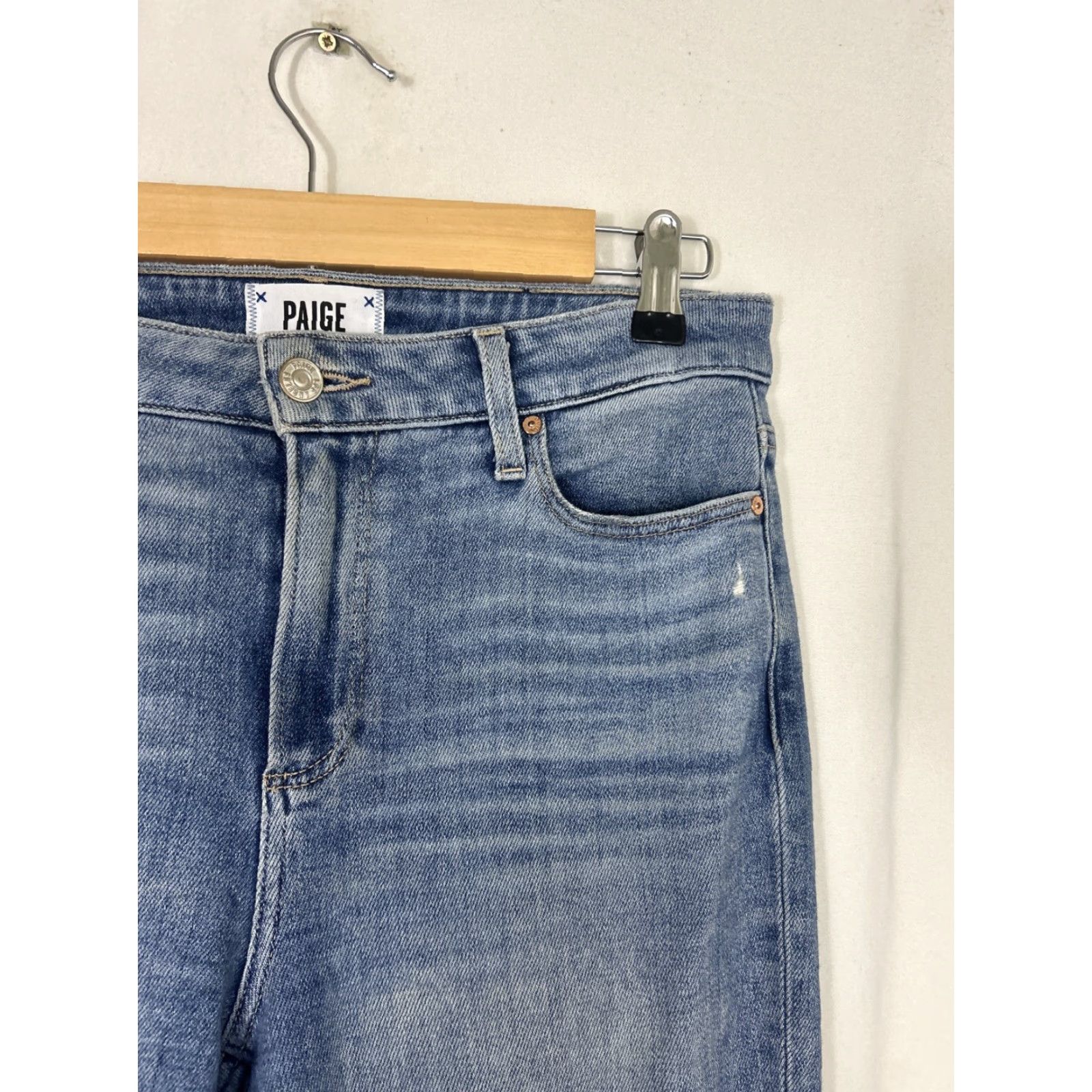 Paige Paige Hoxton Slim Medium Wash Jeans Raw Hem 29x29 Blue Womens Size 29" - 5 Thumbnail