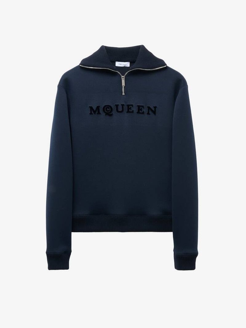 Alexander McQueen o1srvl11e0226 McQueen Logo Zip Sweatshirt In Navy Size L / US 10 / IT 46 - 1 Thumbnail