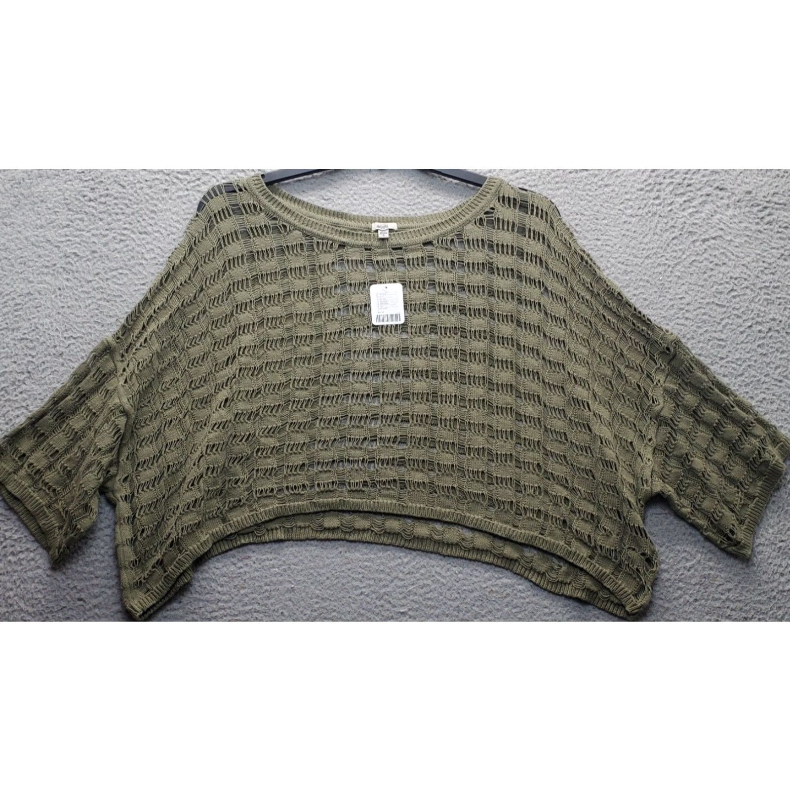Vintage Ecote Womens Size L Green Cropped Open Knit Crochet Pullover Sweater Pullover Knit Casual Shirt Size L / US 10 / IT 46 - 2 Thumbnail