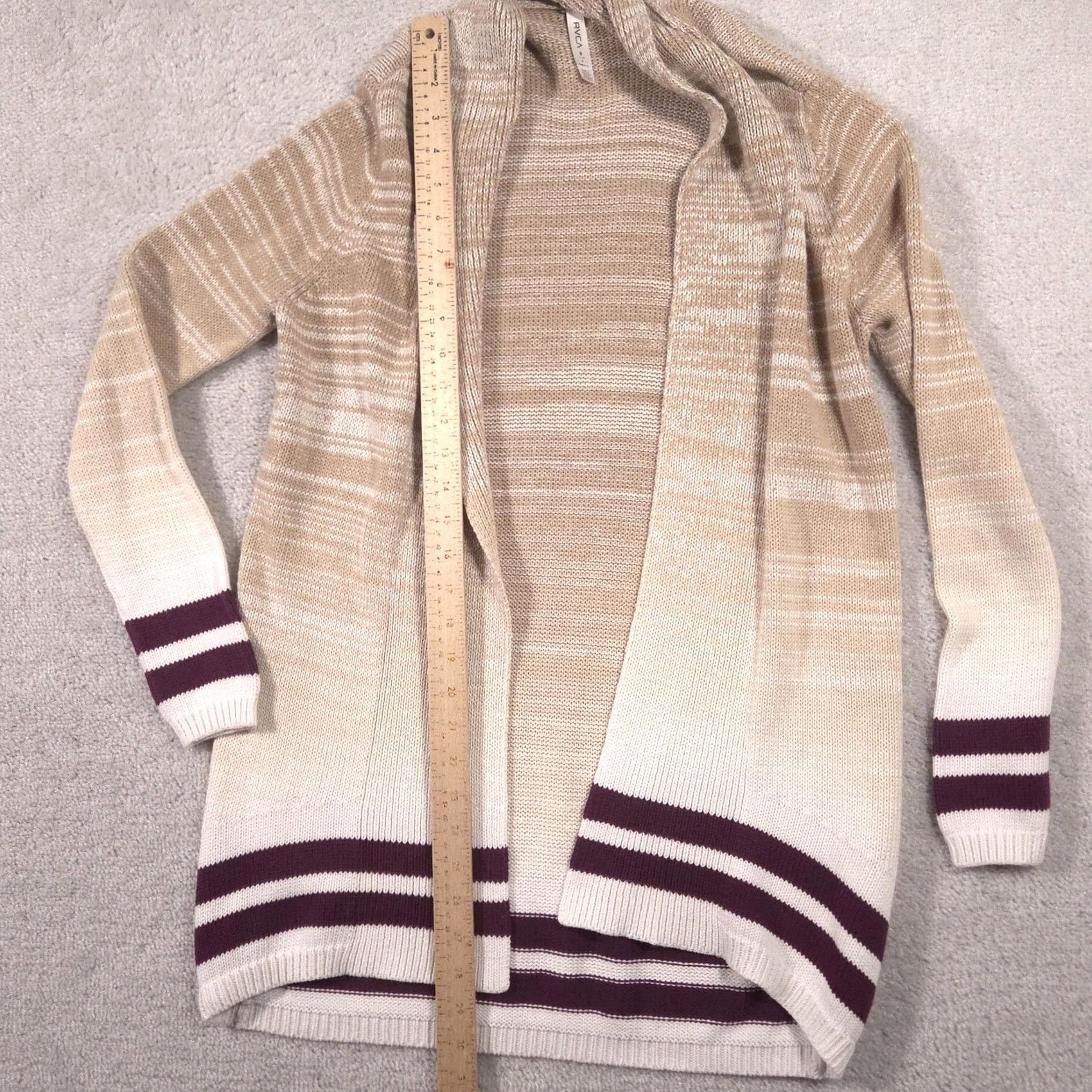 RVCA RVCA Cardigan Sweater Womens S Beige Cotton Acrylic Open Longline Knit Stripe V-Neck Casual Fall Ladies Size S / US 4 / IT 40 - 6 Thumbnail