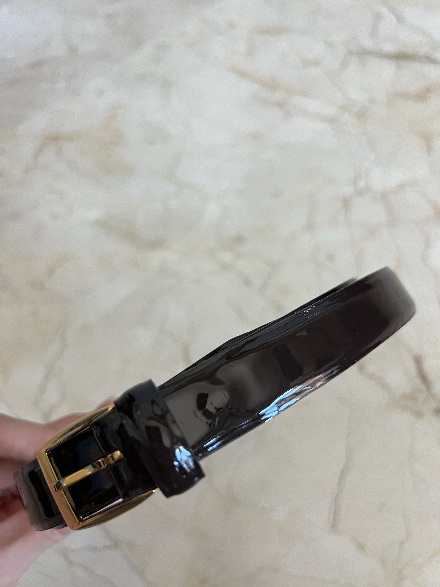 HUSBANDS Thin belt brown patent leather gold buckle 85 Size 32 - 2 Thumbnail
