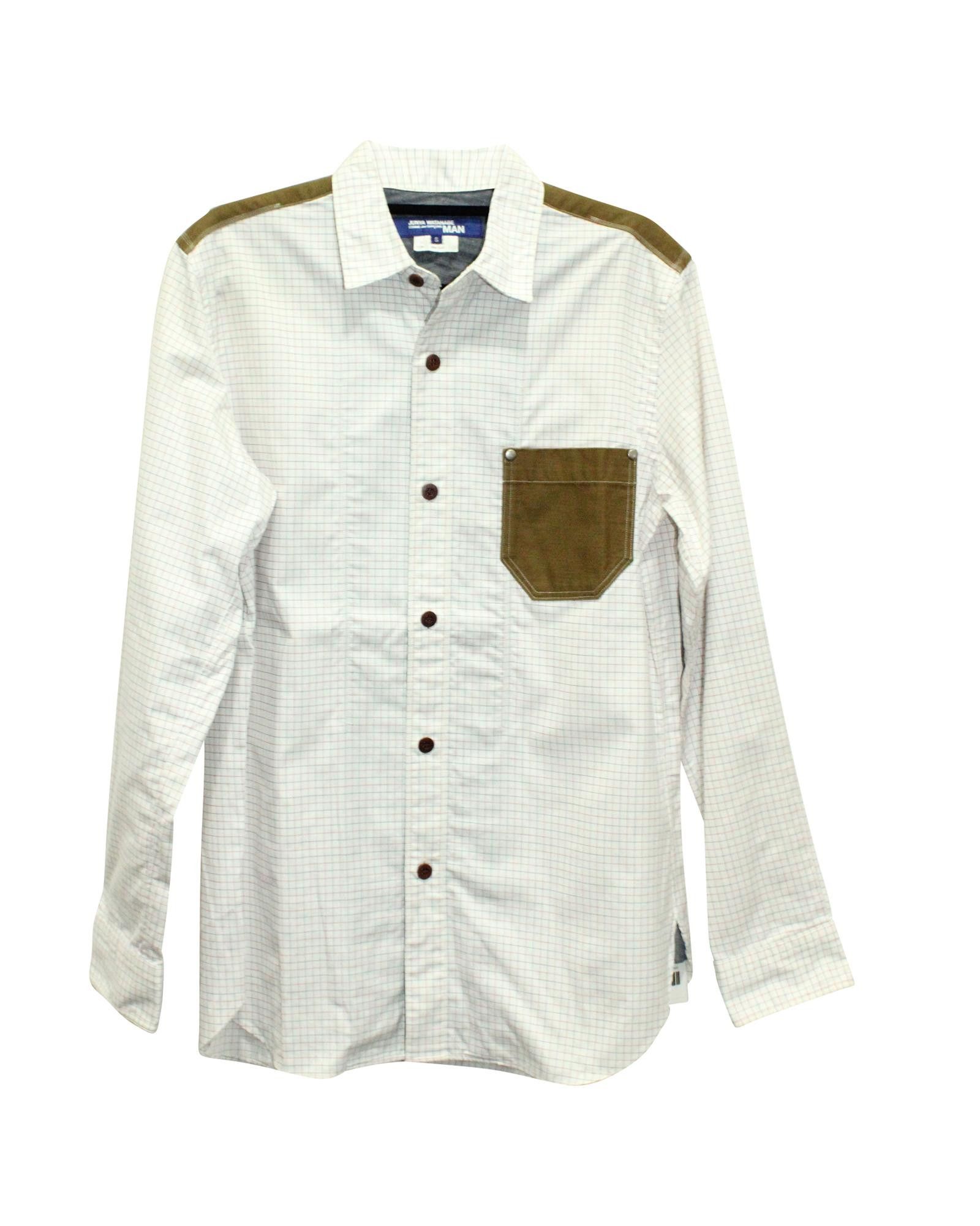 image of Checked Cotton Shirt With Denim Trims By Junya Watanabe in White Print, Men's (Size Small)