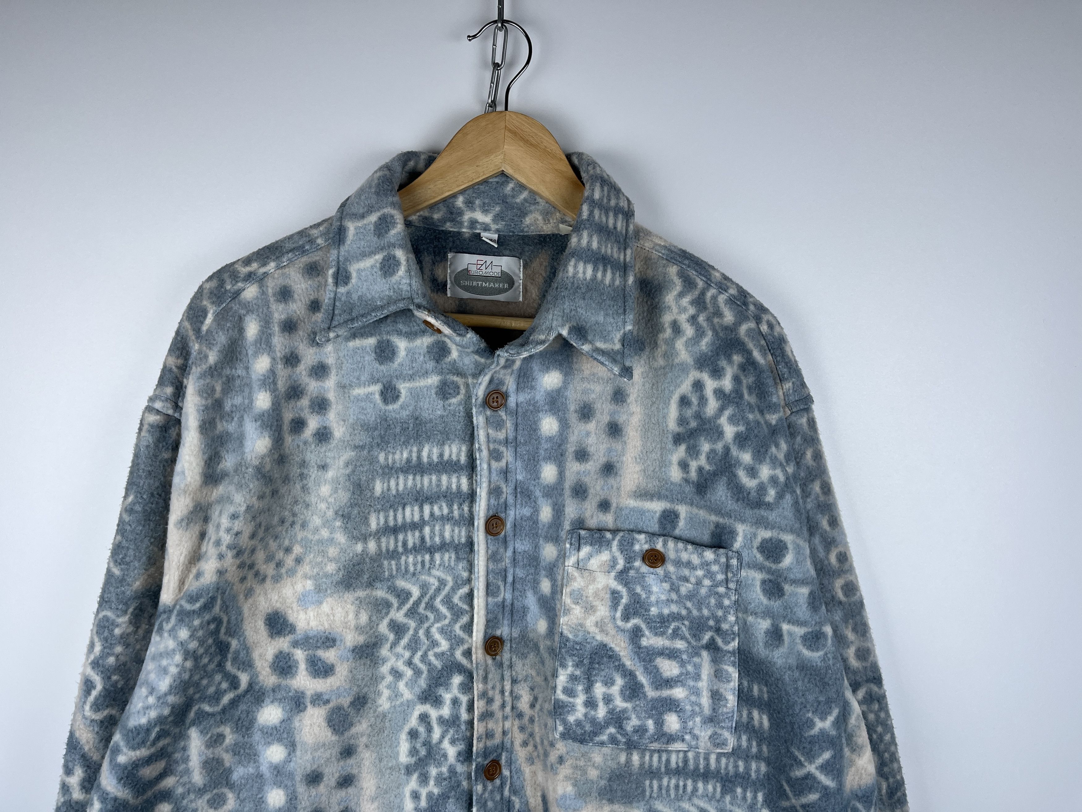 Vintage 90's Euro Mode Abstract Fleece Shirt Overshirt Jacket Size US XL / EU 56 / 4 - 4 Thumbnail
