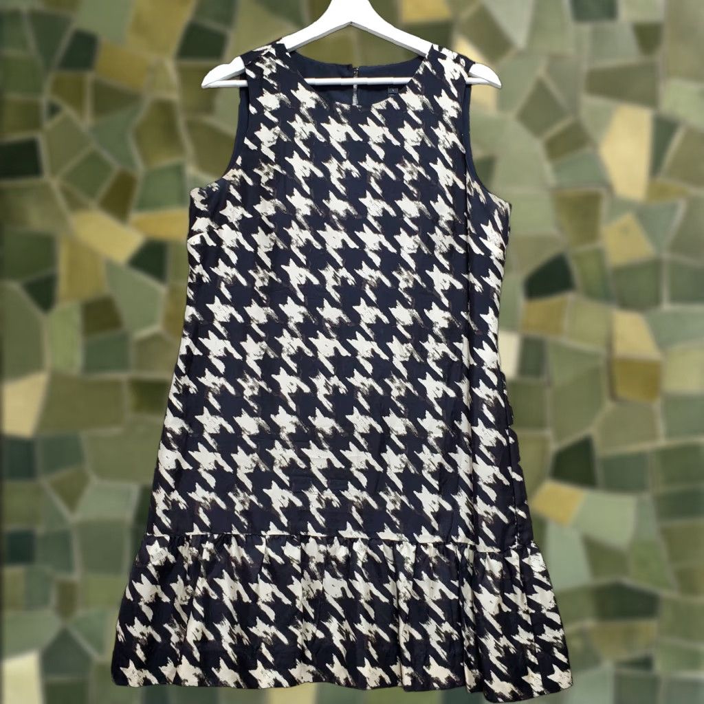 VINTAGE Shift Dress Womens Sleeveless Silk Houndstooth