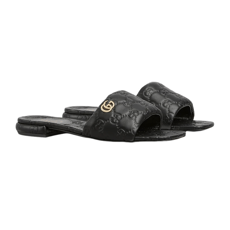 Gucci GUCCI Double G Black Leather Slide Sandals New Authentic Size US 11 / IT 41 - 2 Thumbnail