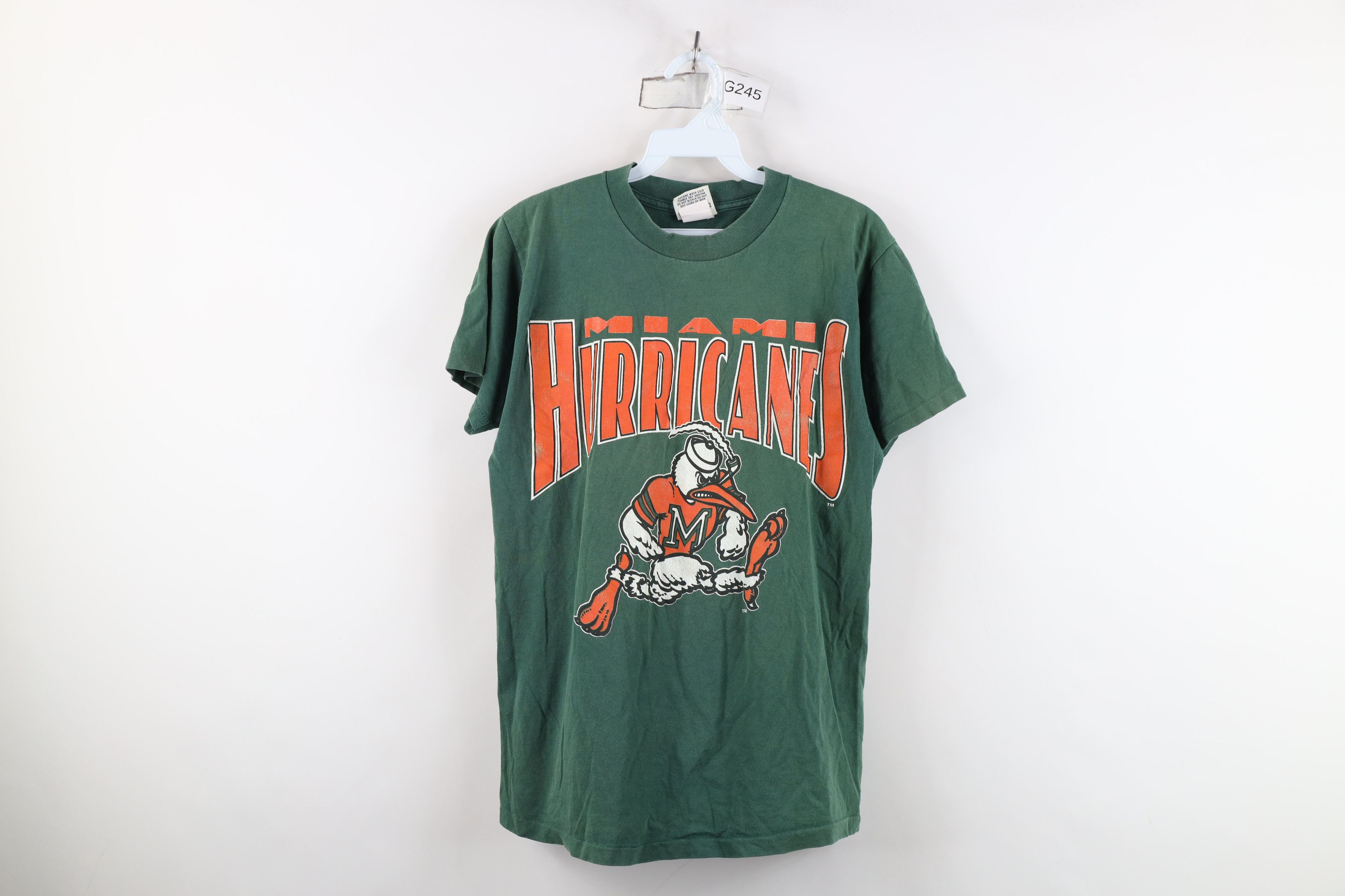 Vintage Vintage 90s Spell Out University of Miami T-Shirt Green USA Size US M / EU 48-50 / 2 - 1 Thumbnail