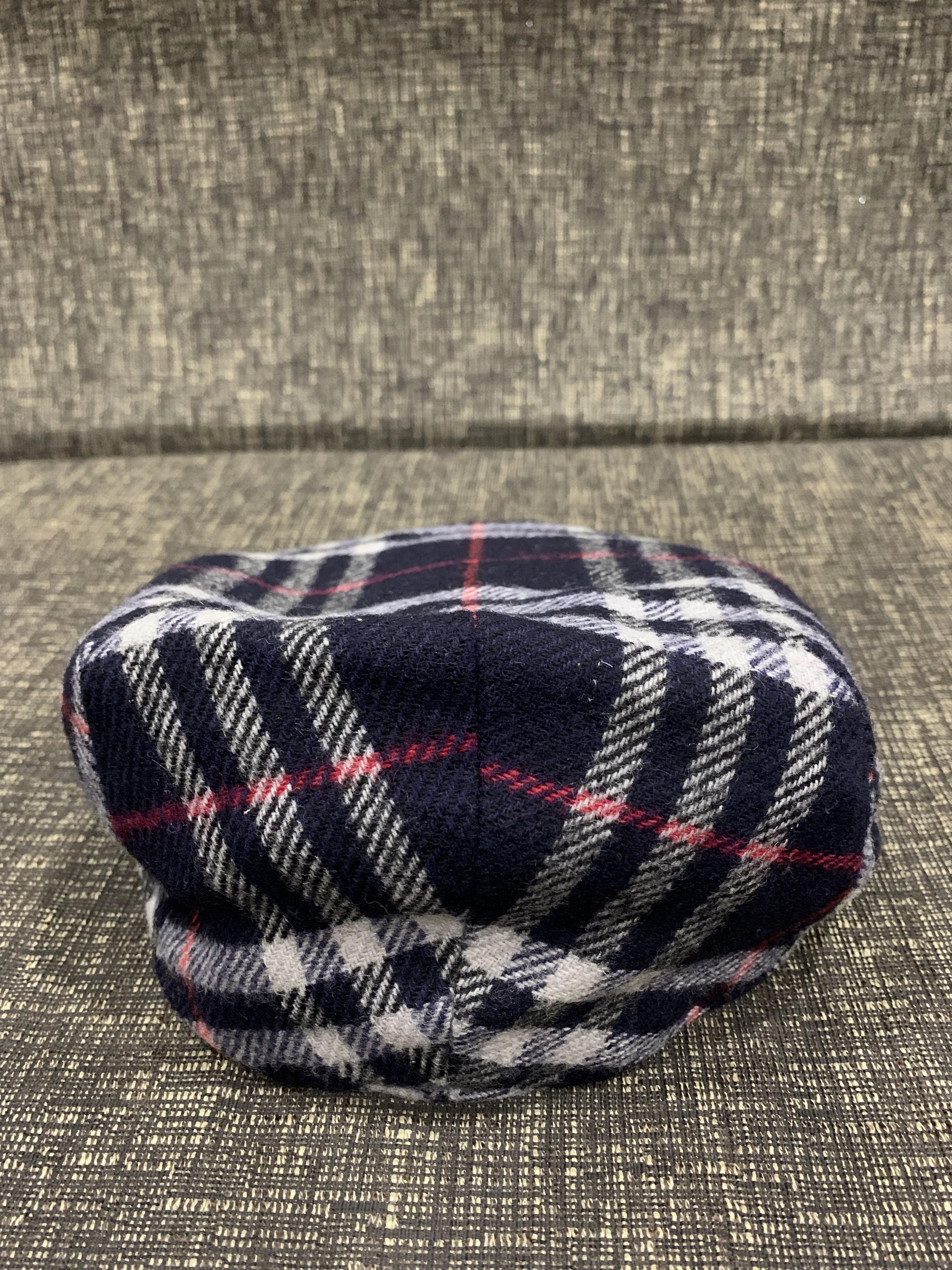 Burberry Burberrys Nova Check Flat Cap Navy Blue Red Tartan Pattern Size ONE SIZE - 4 Thumbnail
