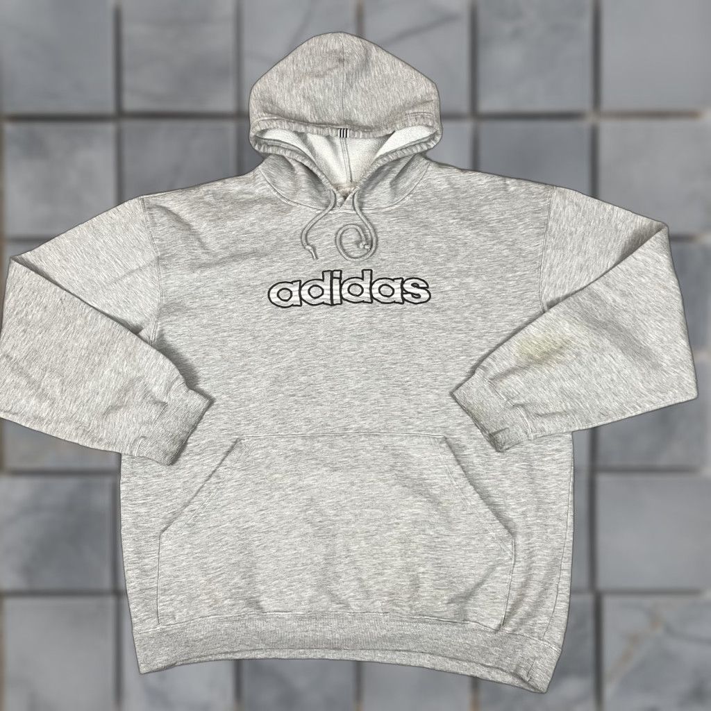 Adidas Vintage Adidas Sweatshirt Mens L Gray Hoodie Pullover Crew Neck Long Sleeve Fleece Logo Pockets Distressed Size US L / EU 52-54 / 3 - 1 Thumbnail