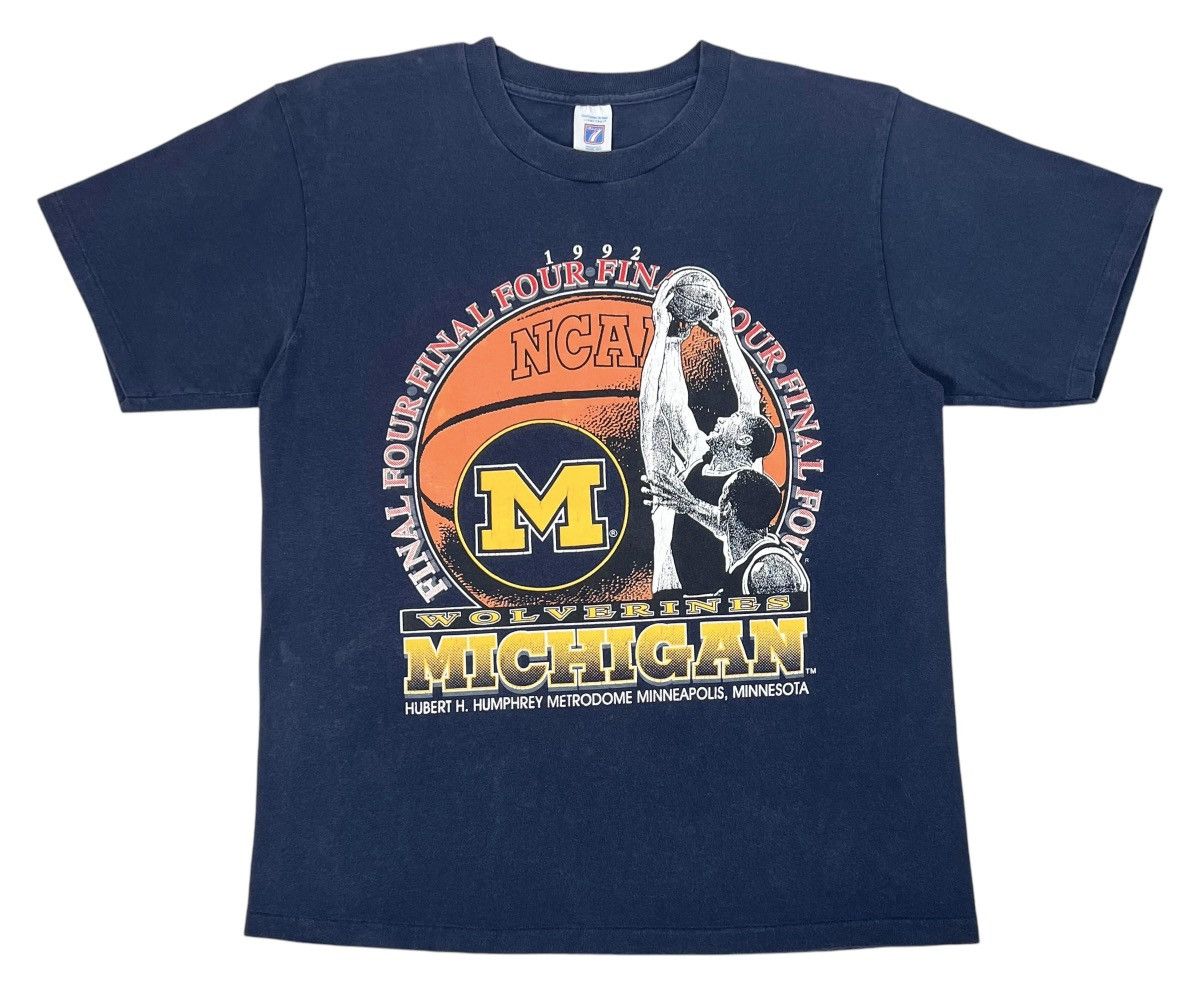 RARE on sale 90s Michigan Wolverines BASKETBALL Graphic Print Front And Back T Shirt LRG