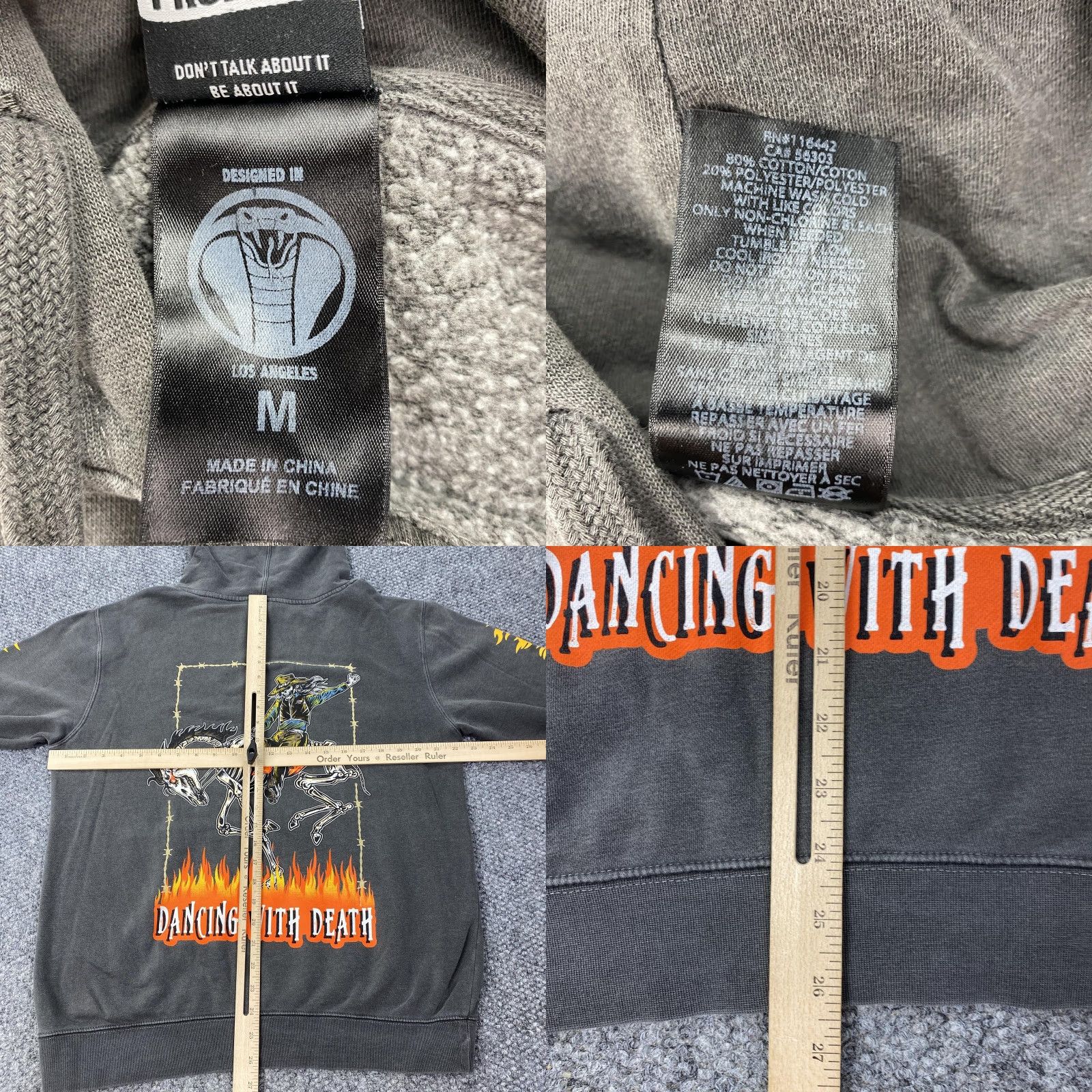 Broken Promises Co. Broken Promises Hoodie Mens Medium Dancing With Death Pullover Graphic Flames Gray Size US M / EU 48-50 / 2 - 8 Thumbnail