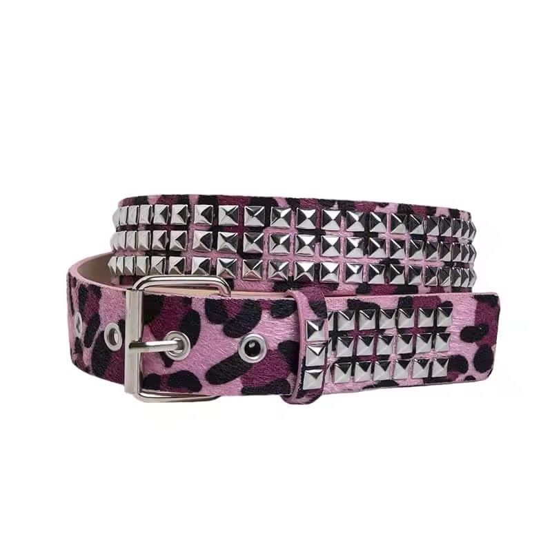 Other Y2k grunge skate cheetah leopard print studded belt Size 34 - 3 Thumbnail