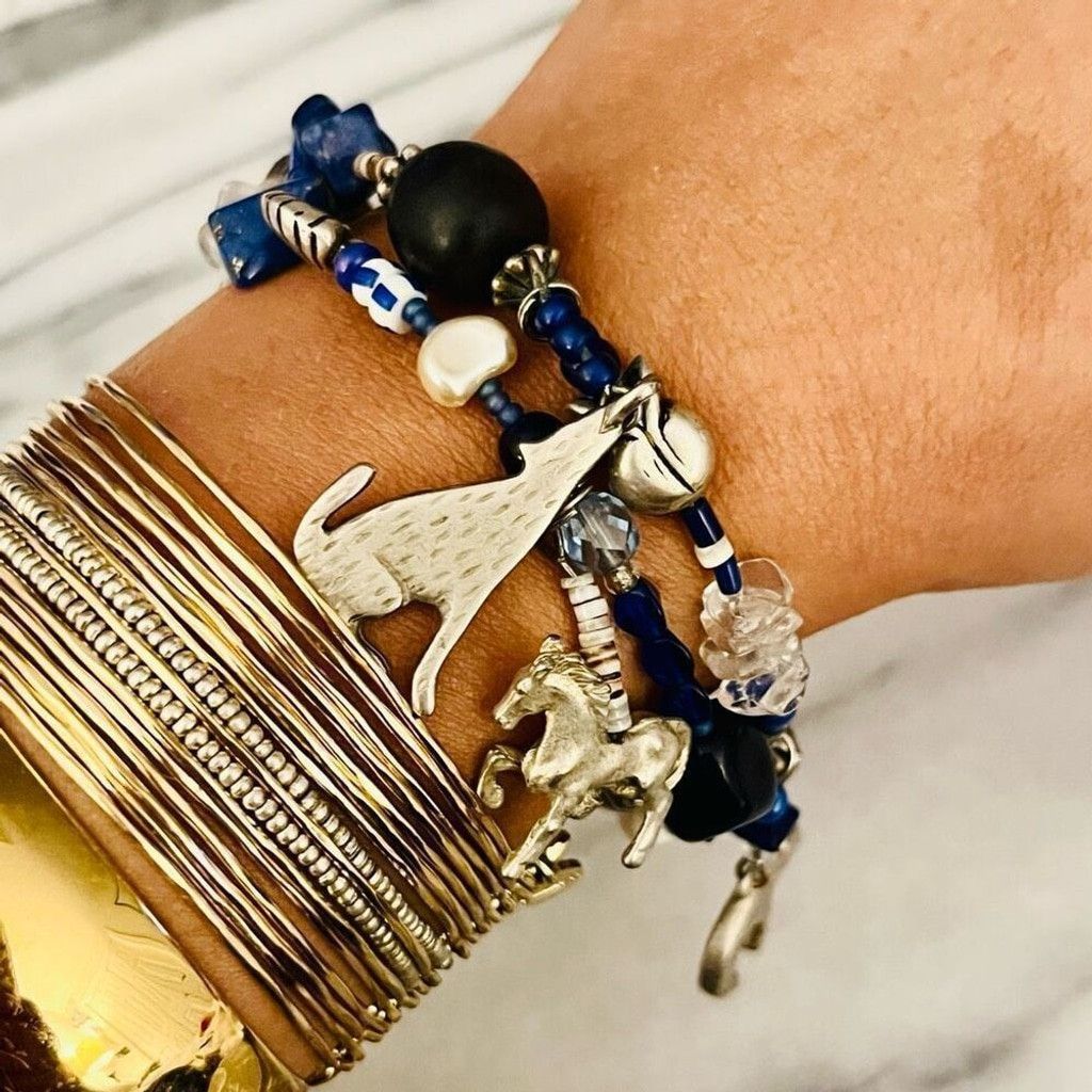 Jewelry Double Wrap Gemstone Bracelet Blue Beaded Size ONE SIZE - 8 Thumbnail