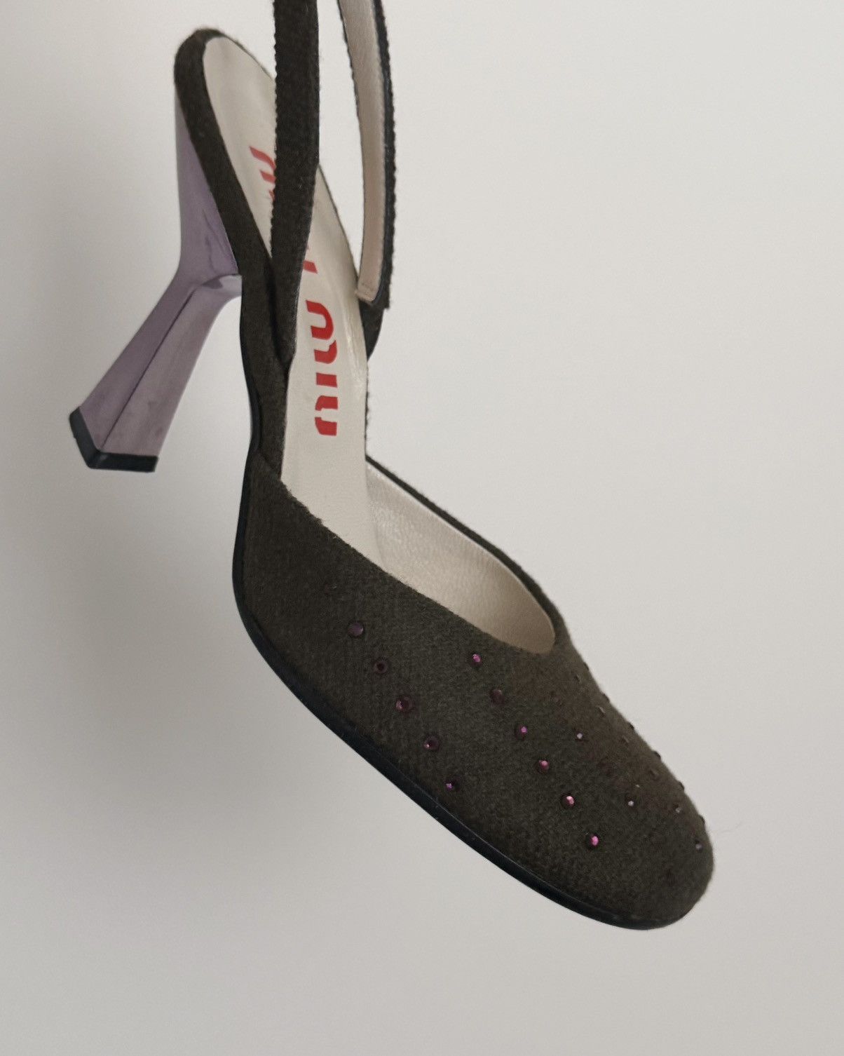 Miu Miu miu miu s/s 1998 olive tweed with pink crystals heels Size US 7.5 / IT 37.5 - 9 Thumbnail