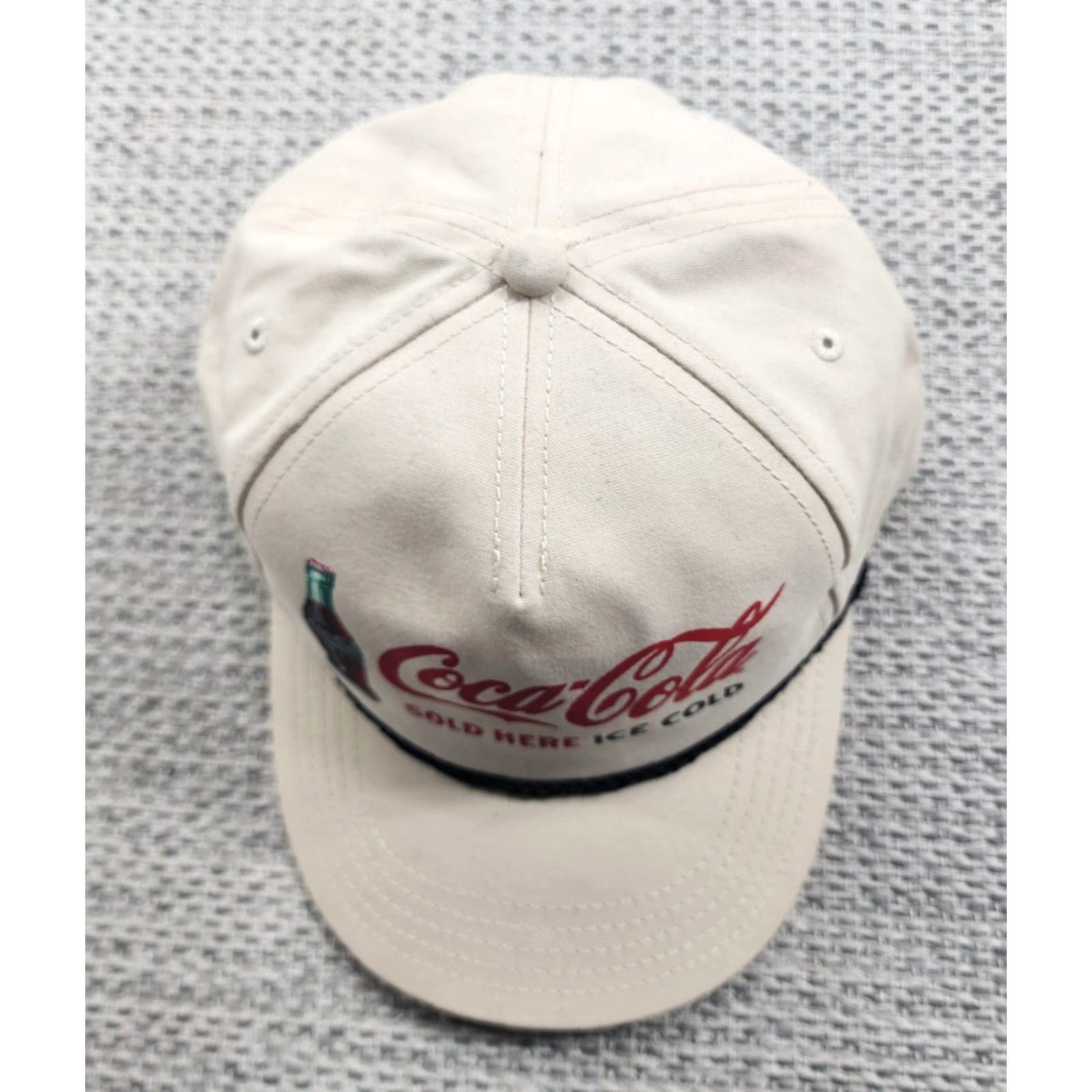 American Needle VINTAGE American Needle Coca-Cola Hat Cap Snap Back Tan Rope Advertising USA Mens Adjustable One Size Beige Twill Front Print 90s Classic Size ONE SIZE - 6 Thumbnail