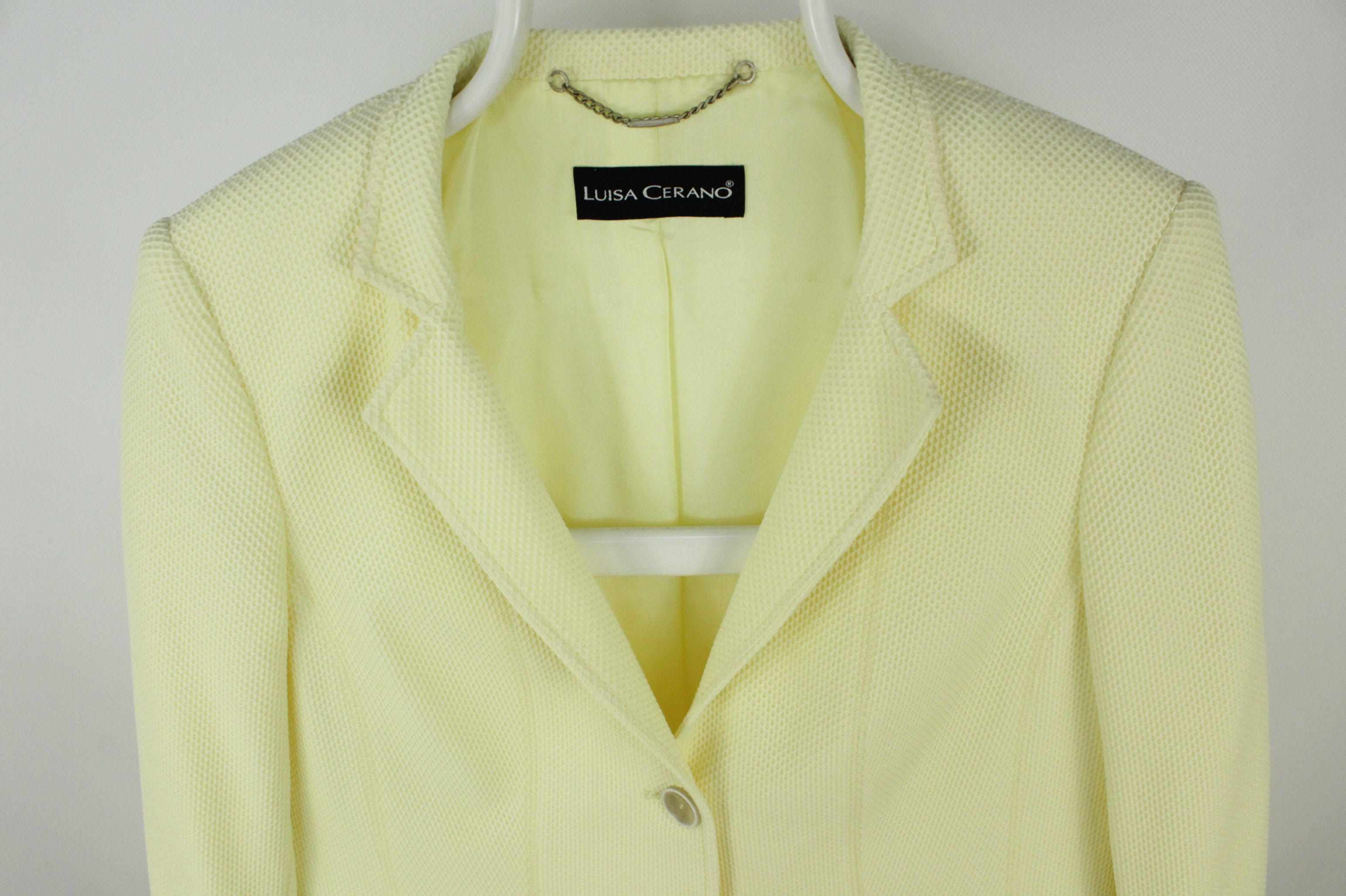 Designer × Luisa Cerano Luisa Cerano Waffle Knit Yellow Cotton Blend Blazer Jacket Size L / US 10 / IT 46 - 3 Thumbnail
