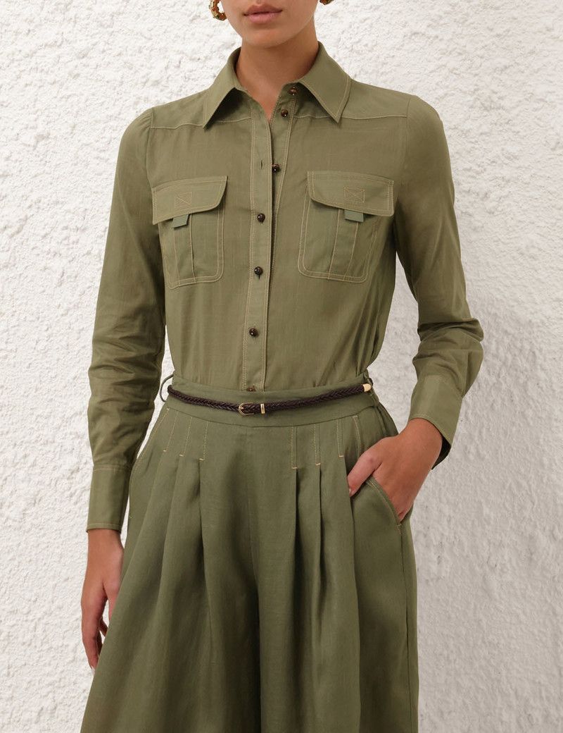 Zimmermann oc11z0126 Wylie Body Shirt in Olive Green Size M / US 6-8 / IT 42-44 - 2 Thumbnail