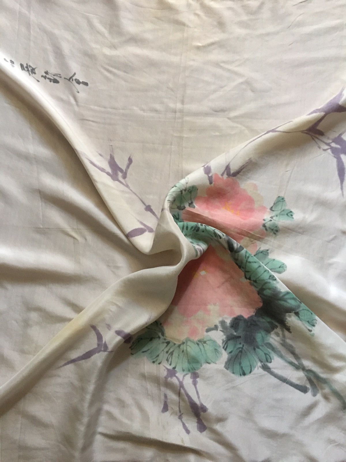 Japanese Brand FLOART’S Vintage Rose Floral Shanghai Silk Scarf Size ONE SIZE - 9 Thumbnail