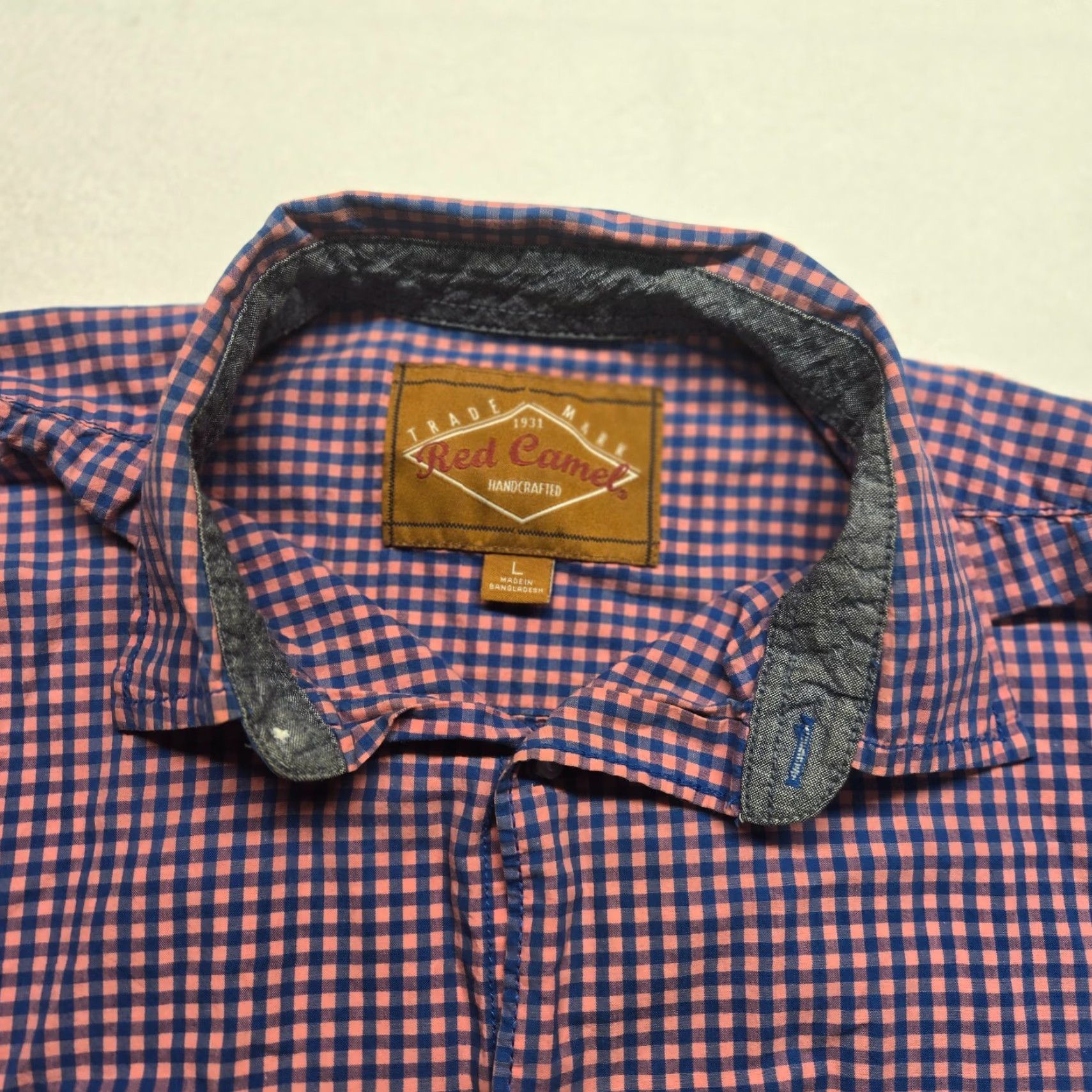 Camel Red Camel Shirt - Button-Up - Men - L - Red - Short Sleeve - Check - Cotton - VINTAGE? No Size US L / EU 52-54 / 3 - 2 Thumbnail