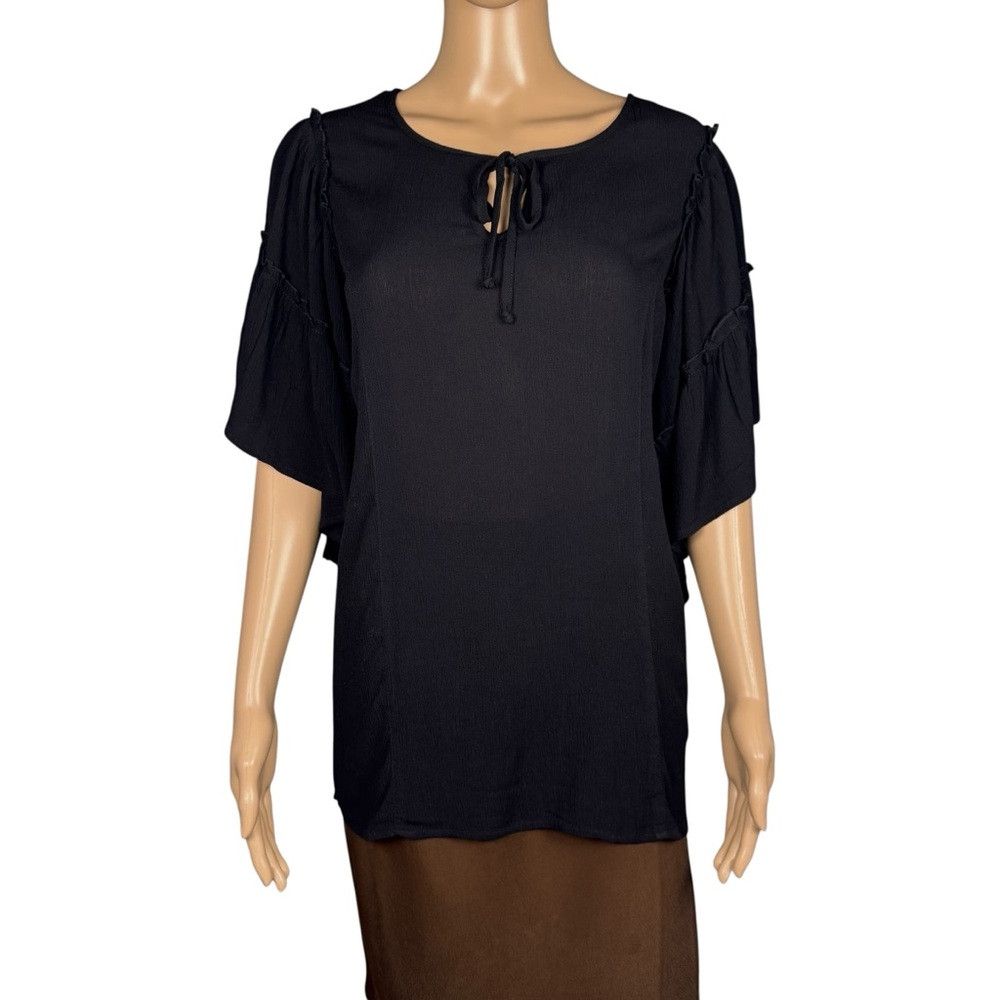 Other New Susan Graver Rayon Crepe Flutter Sleeve Black Tunic A48 Size S / US 4 / IT 40 - 2 Thumbnail