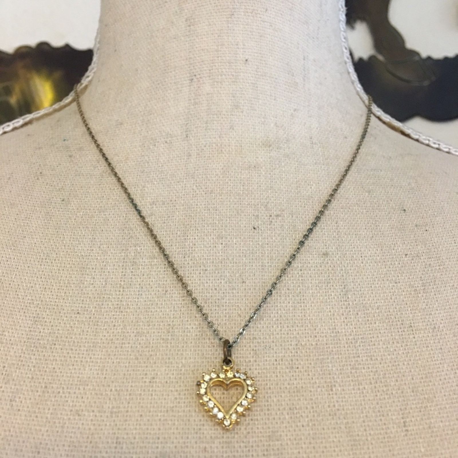 Vintage Vintage 70s gold tone rhinestone heart necklace Size ONE SIZE - 1 Thumbnail