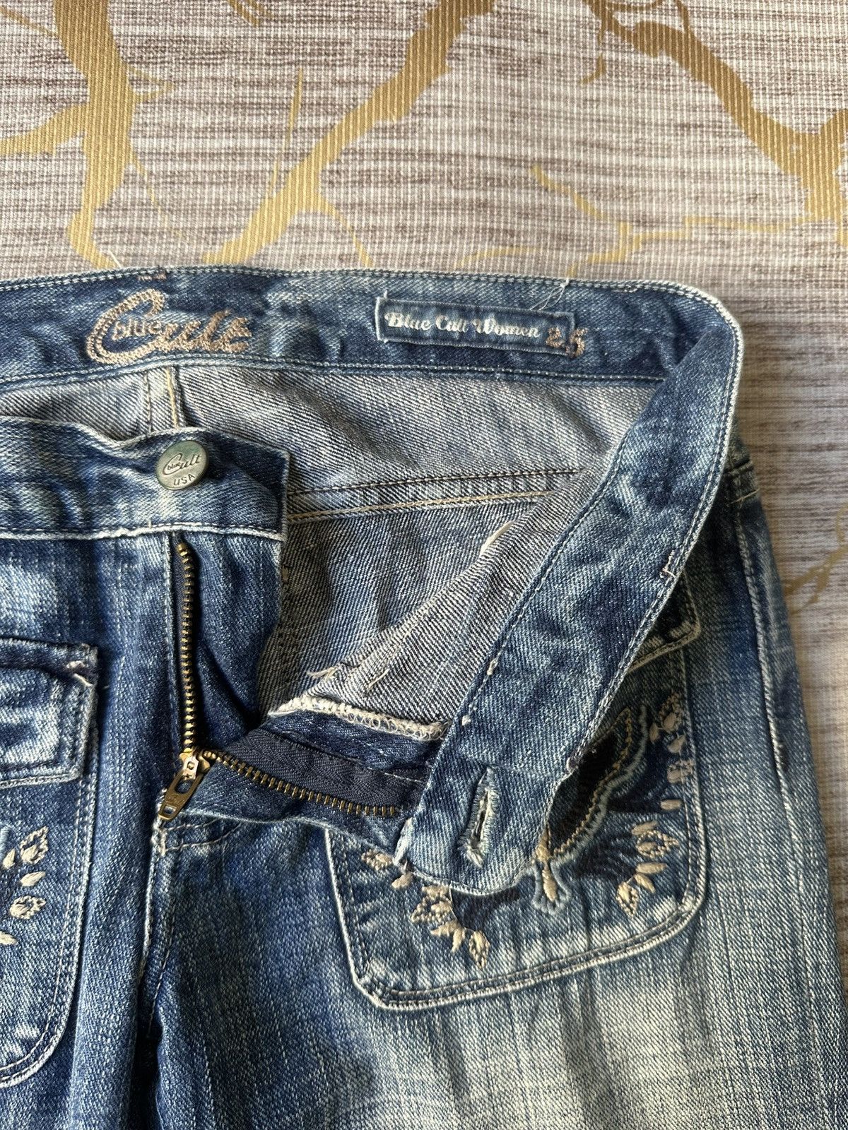 Japanese Brand FLARE Blue Cult Fatigue Jeans Size 28" / US 6 / IT 42 - 17 Thumbnail