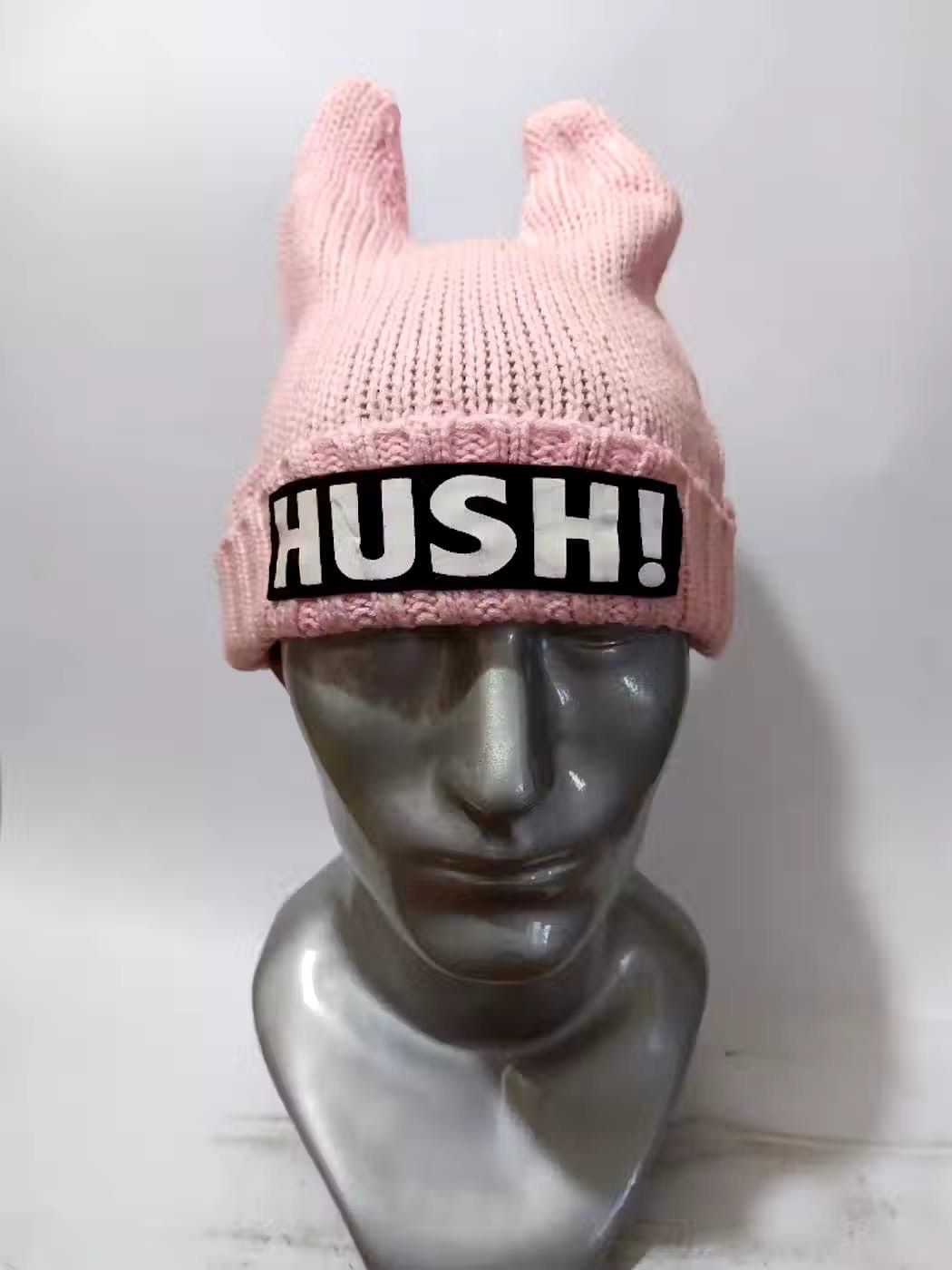 image of Avant Garde Hush Bunny Horn Devil Beanie Pink Hats, Women's