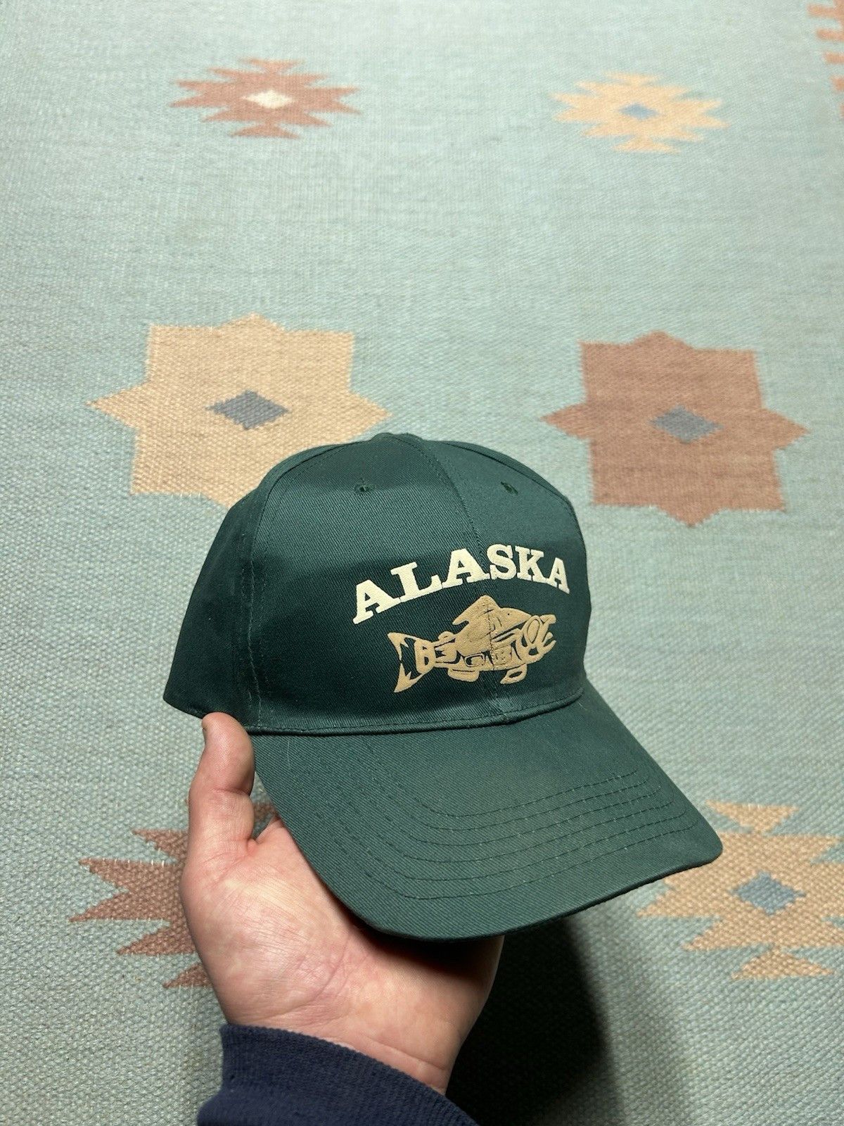 Vintage Vtg strapback hat Alaska fish native graphic forest green Size ONE SIZE - 1 Thumbnail