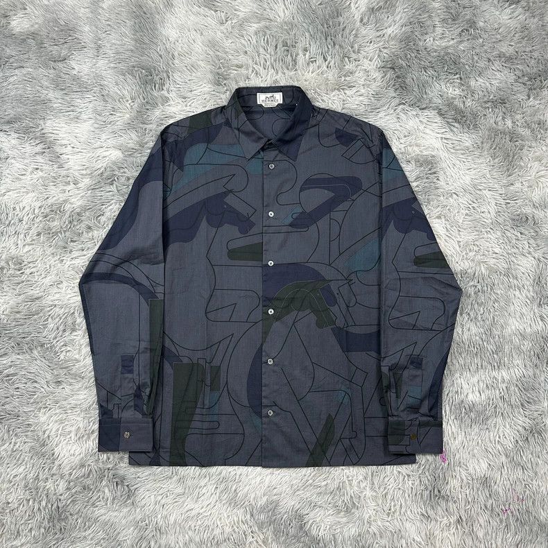 Hermes Hermes Silk Geometric Logo Shirt - dmc Size US M / EU 48-50 / 2 - 1 Thumbnail