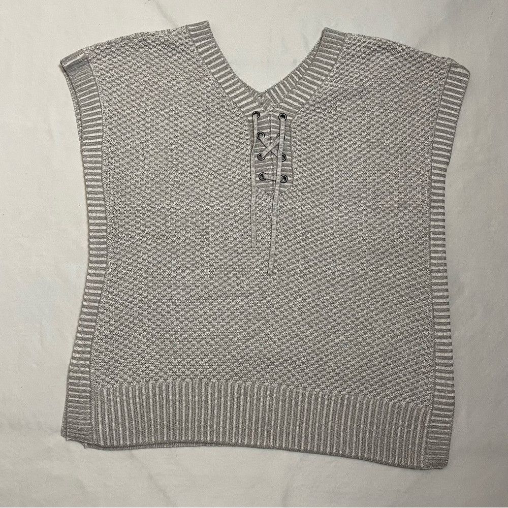 Isaac Mizrahi New Isaac Mizrahi Cotton Lace up Grey Poncho Top Size L Size L / US 10 / IT 46 - 6 Thumbnail