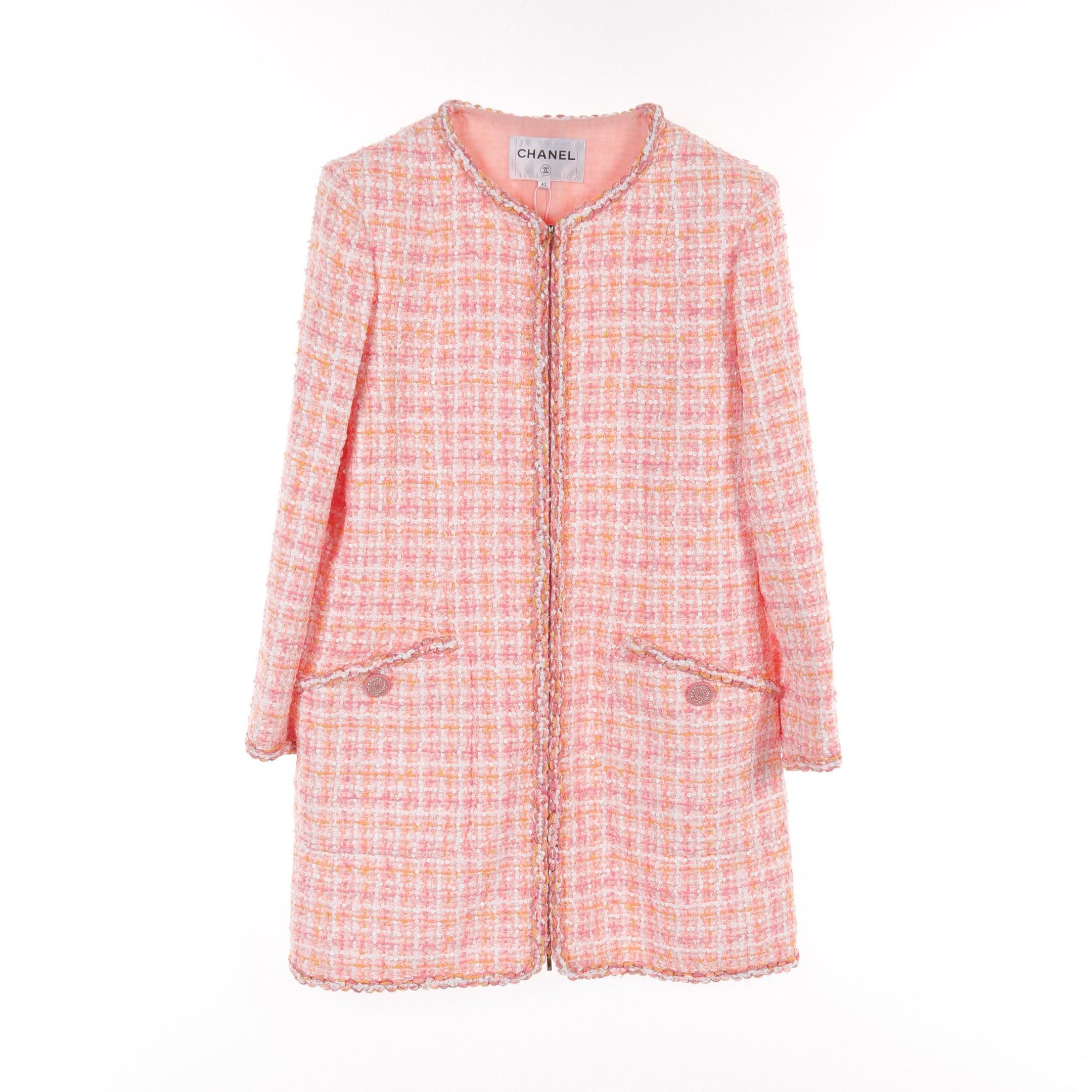 Chanel Chanel Collarless Tweed Coat Sequin Nylon Cotton Pink Multicolor Size ONE SIZE - 1 Thumbnail