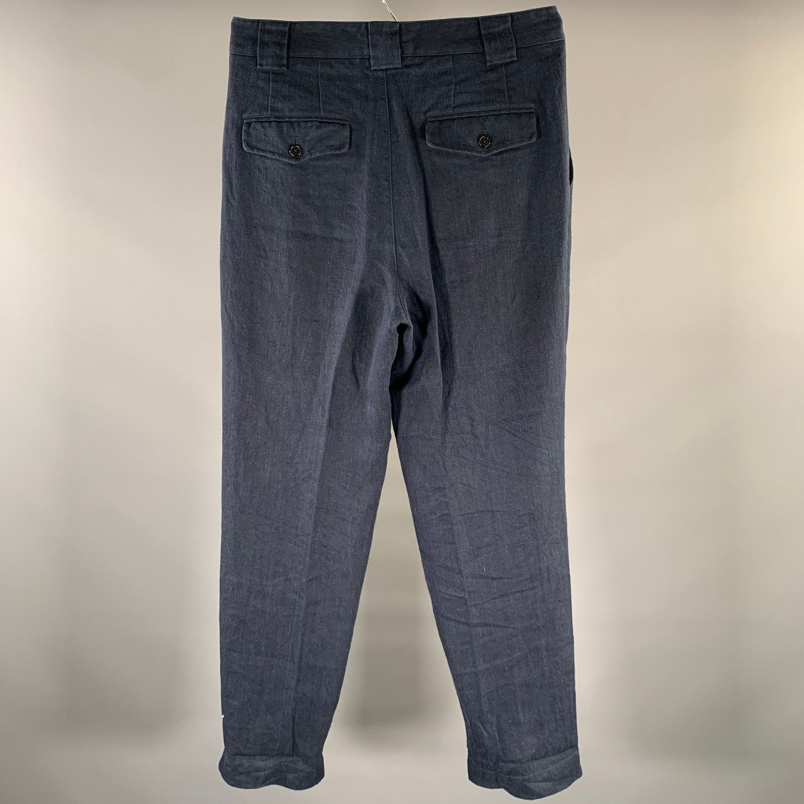 Alex Mill ALEX MILL Navy Herringbone Linen Pleated Casual Pants Size US 32 / EU 48 - 2 Thumbnail