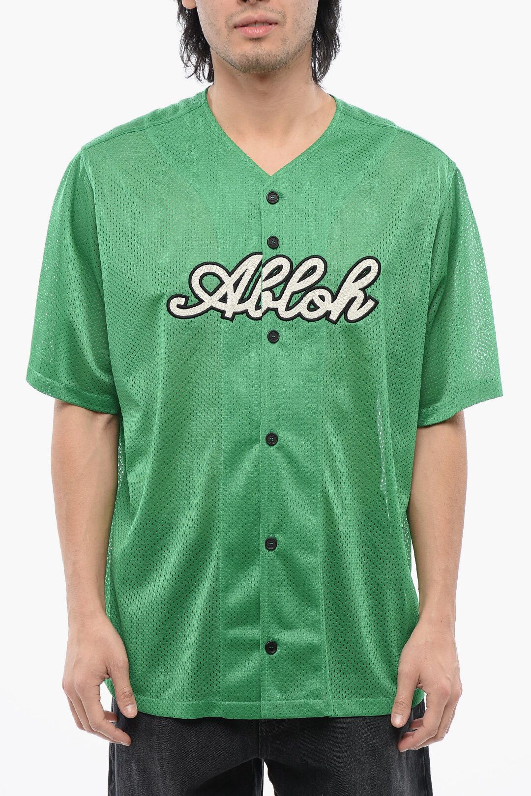 og1mm1025 Embroidered Baseball Mesh T-Shirt in Green