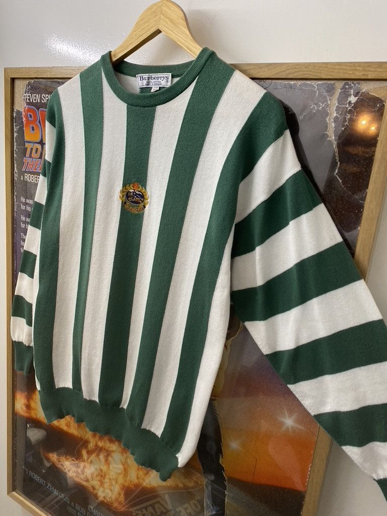 Burberry 90s Burberry Centre Crest Vertical Striped Knit Jumper Size US S / EU 44-46 / 1 - 6 Thumbnail