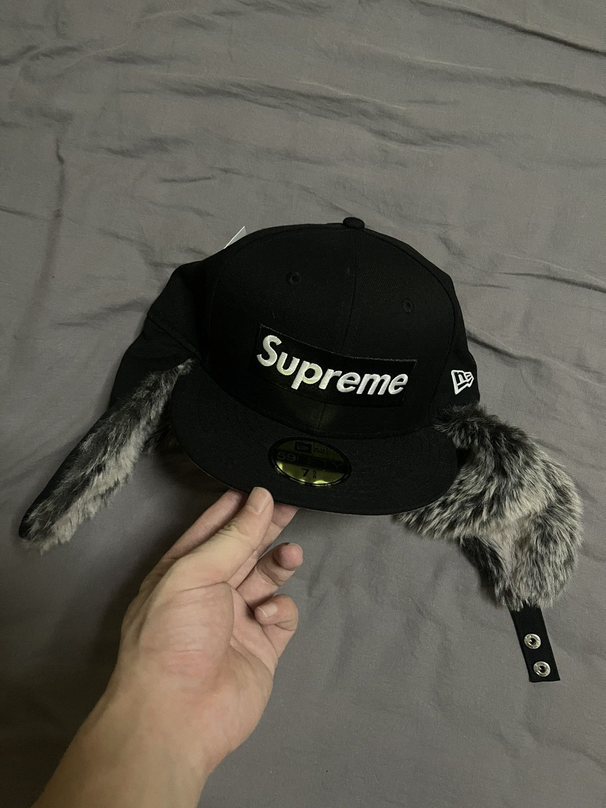 New Era × Supreme Supreme earflap new era hat cap black us75/8 | Grailed