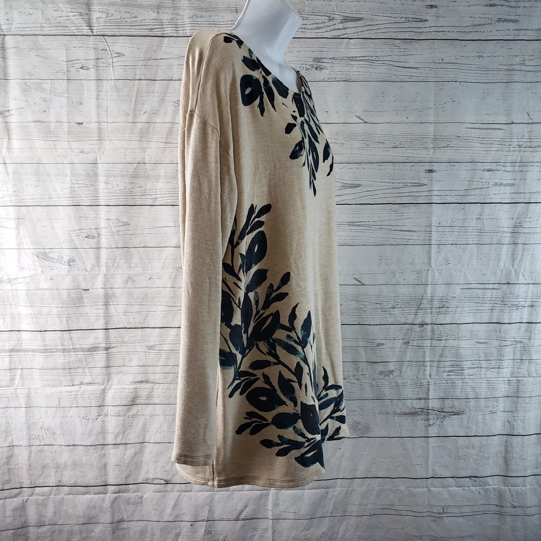 Vintage PureJill Womens Blouse Long Sleeve Beige Blue Rayon Blend Size L XS? Wait. Size L / US 10 / IT 46 - 4 Thumbnail