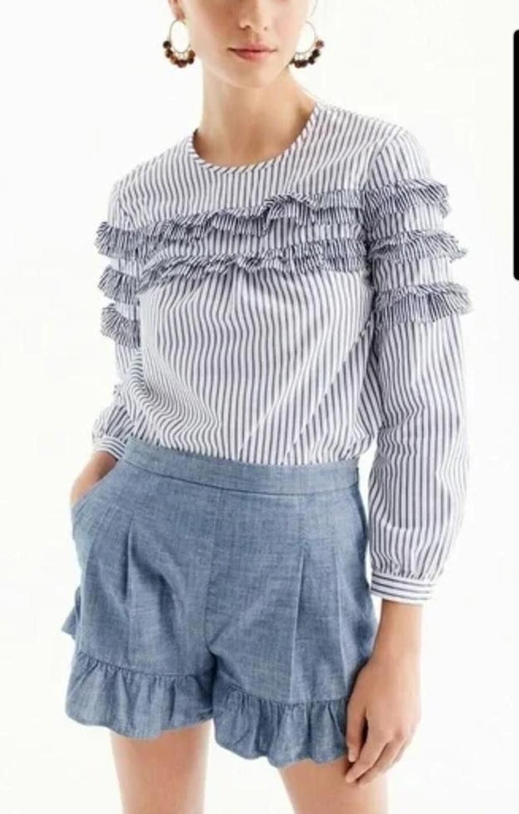 J.Crew J.Crew Striped Ruffle Sleeve Top #439 Size XS / US 0-2 / IT 36-38 - 1 Thumbnail