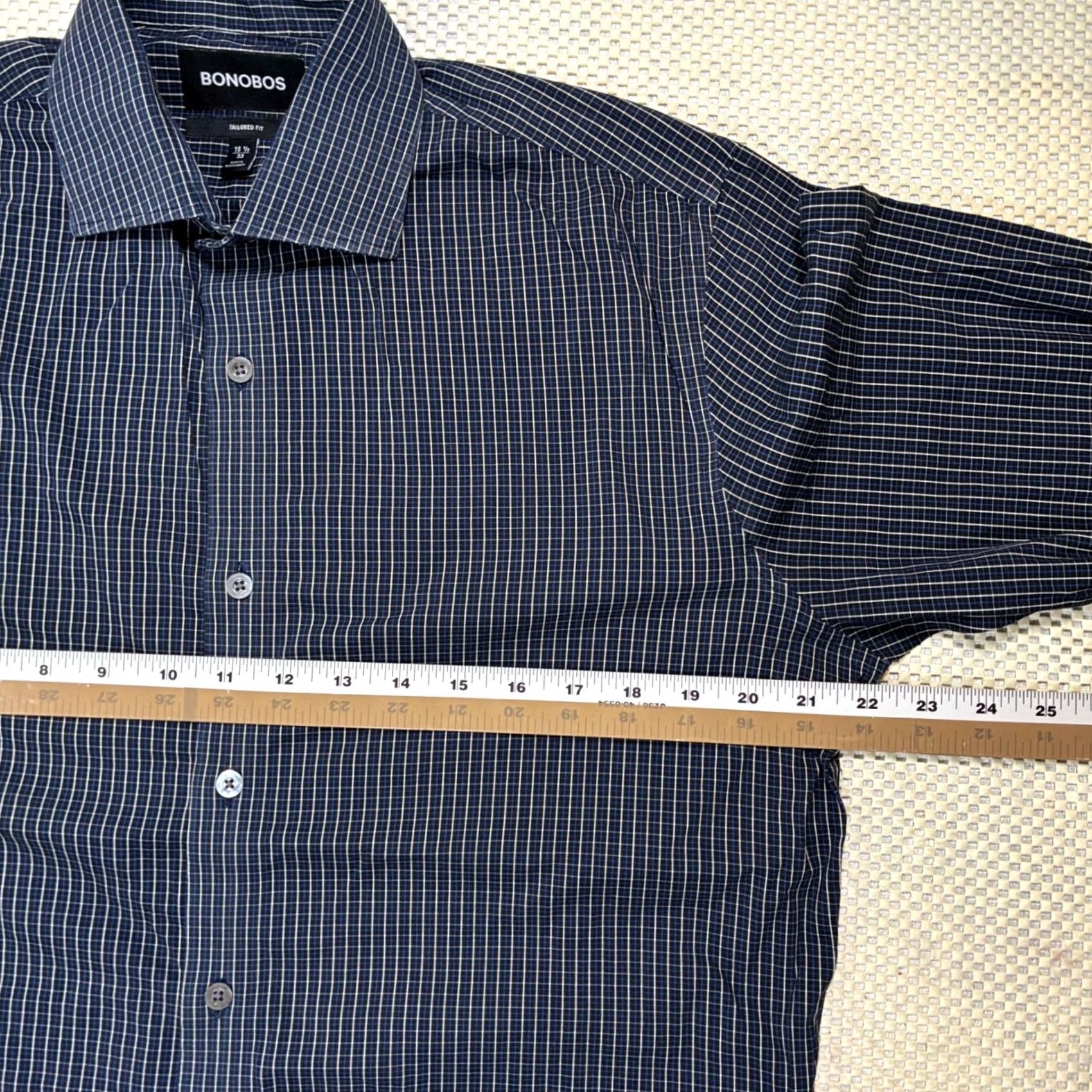 Bonobos Bonobos Dress Shirt Gingham Tailored Fit Long Sleeve Blue White 15 1/2 33 Mens Size 42R - 7 Thumbnail