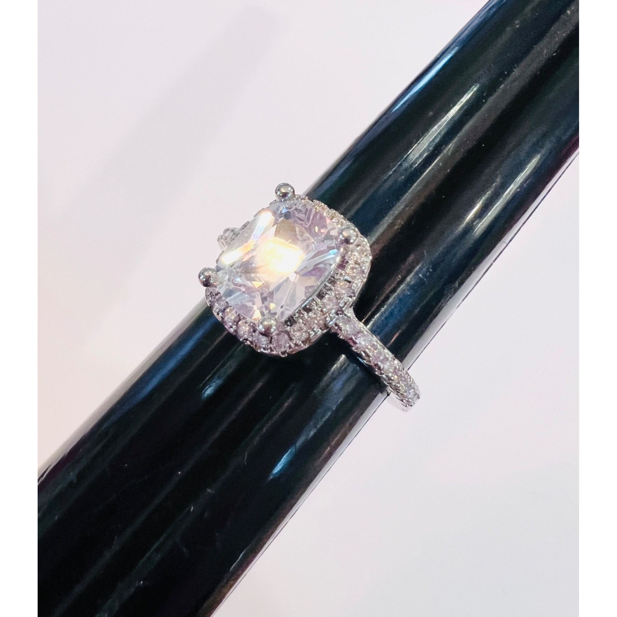 Other Cushion-Cut Moissanite CZ Halo Ring Size 8 Stainless Steel Size ONE SIZE - 6 Thumbnail
