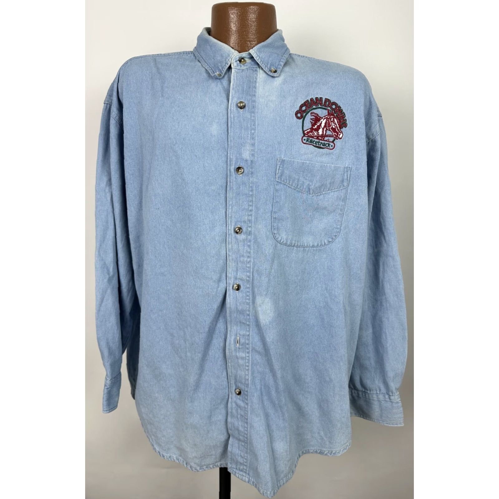 Denime VINTAGE Ocean Downs Denim Shirt Men L Blue 90s Casual Button-Up Horse Racing Track Casual Mens Shirt Denim Size US L / EU 52-54 / 3 - 3 Thumbnail