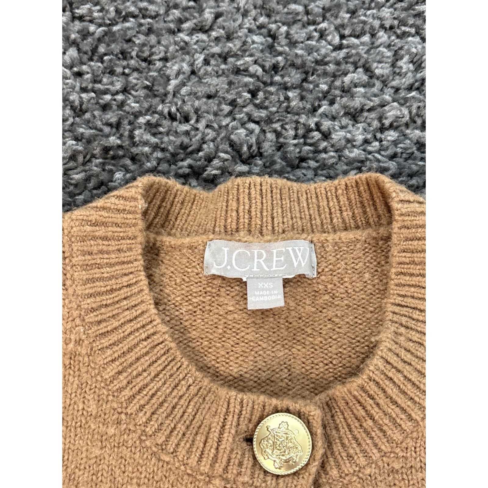J.Crew VINTAGE J.CREW Cardigan Sweater Womens XXS Brown Cable Knit Chunky Gold Button Wool Crew Neck Boys? Size XXS / US 00 / IT 34 - 4 Thumbnail
