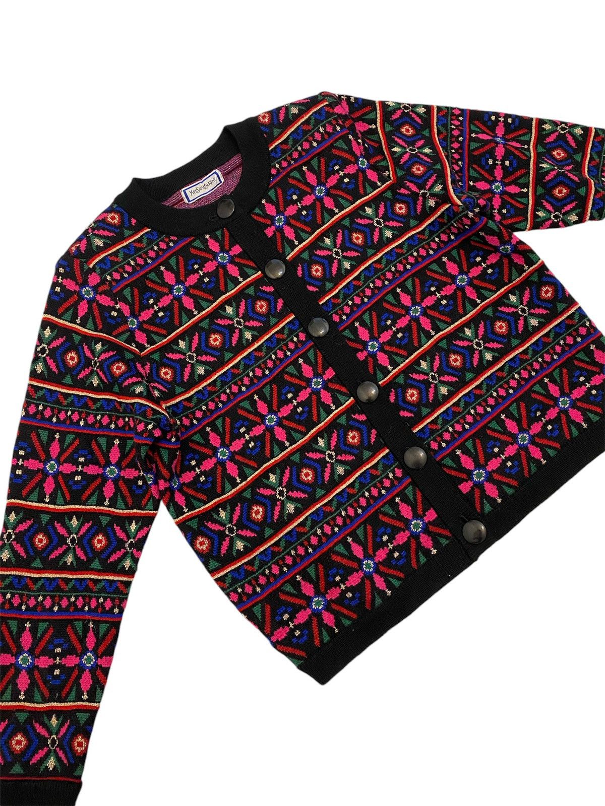 Saint Laurent Paris × Yves Saint Laurent 🔥Yves Saint Laurent Floral Knitwear Down Button Jacket Size US M / EU 48-50 / 2 - 1 Thumbnail