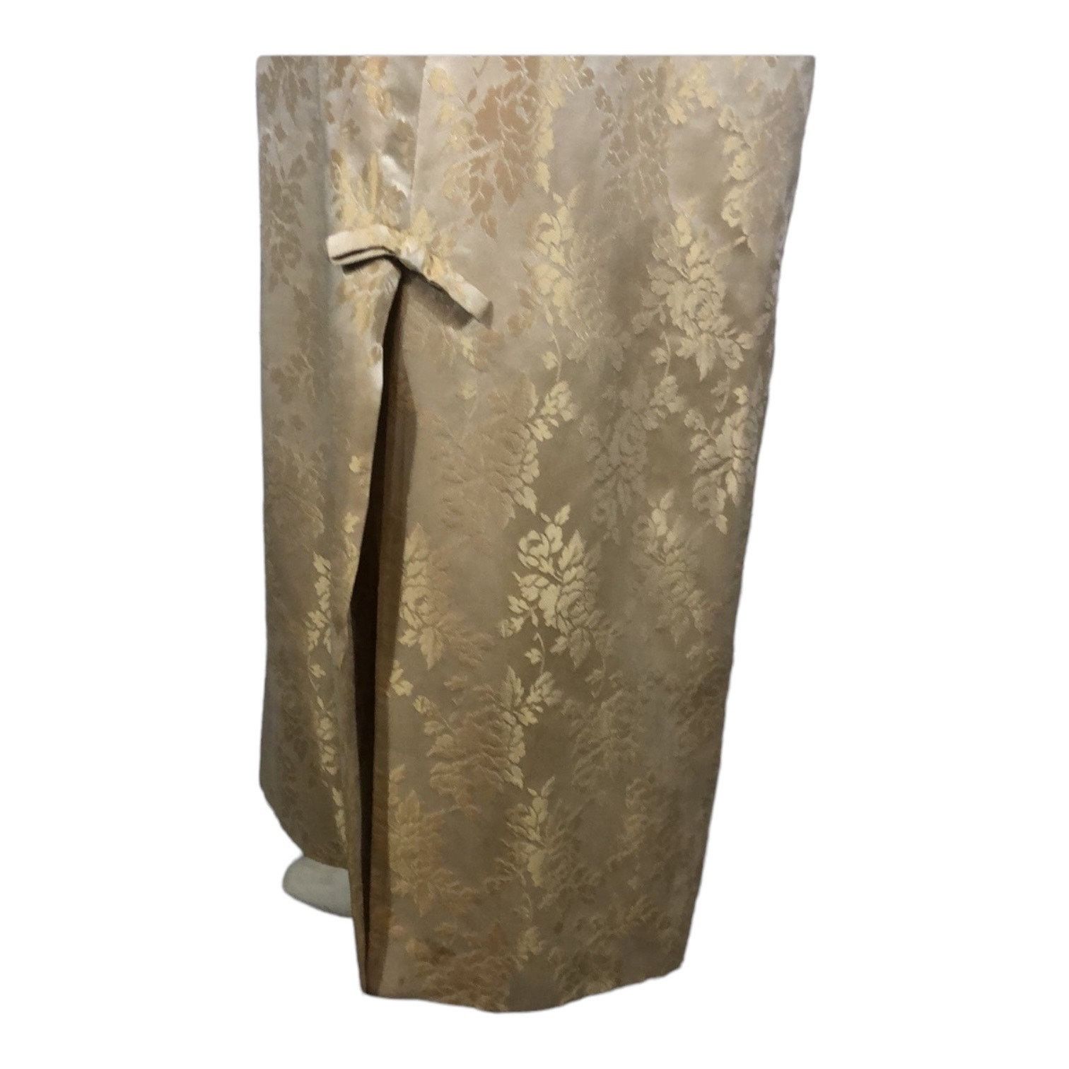 Vintage Vintage 1960s Gold Satin Damask sleeveless maxi Dress Large Size L / US 10 / IT 46 - 10 Thumbnail