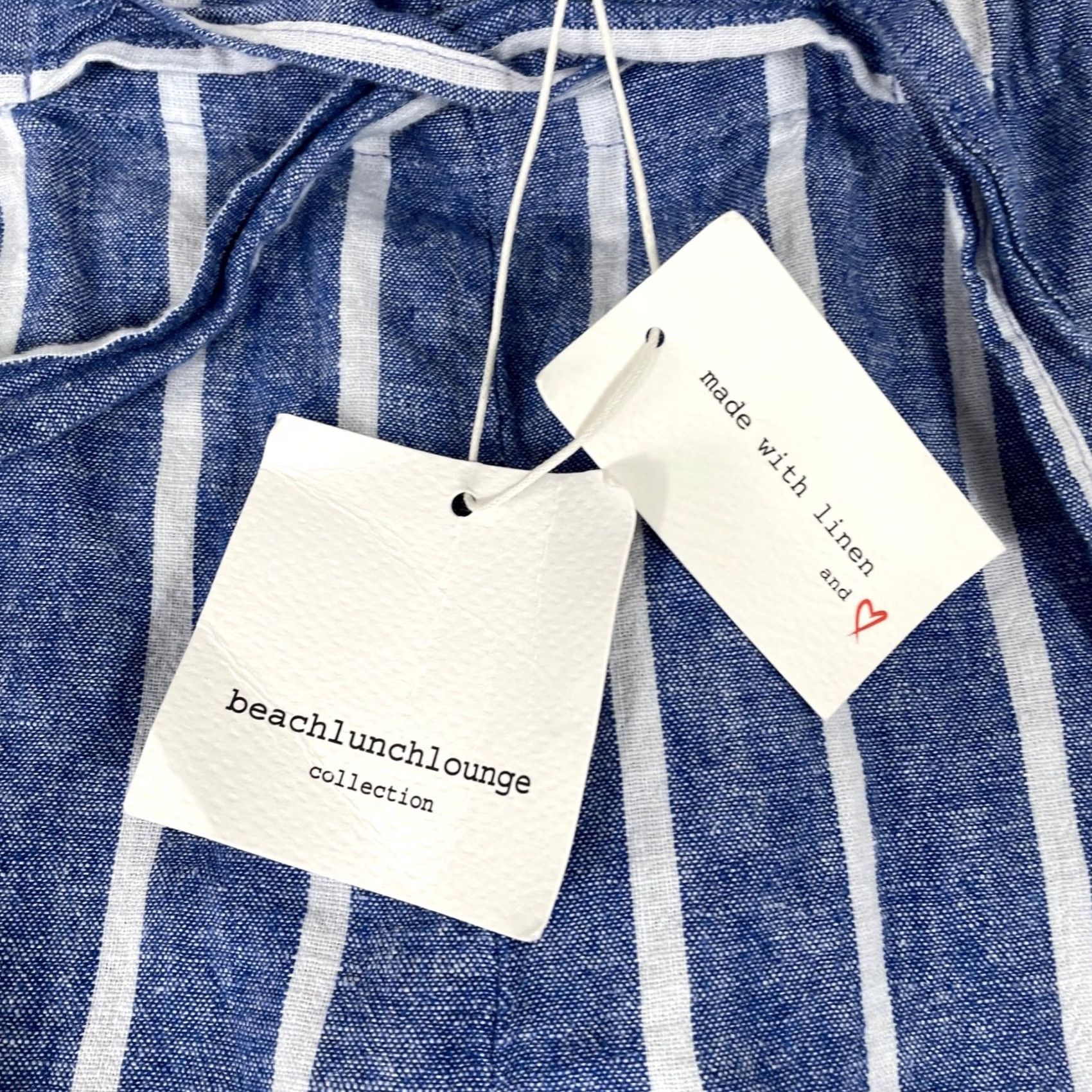 Vintage BeachLunchLounge Pants XS Blue Striped Linen Blend Drawstring Coastal Womens Size 26" / US 2 / IT 38 - 4 Thumbnail