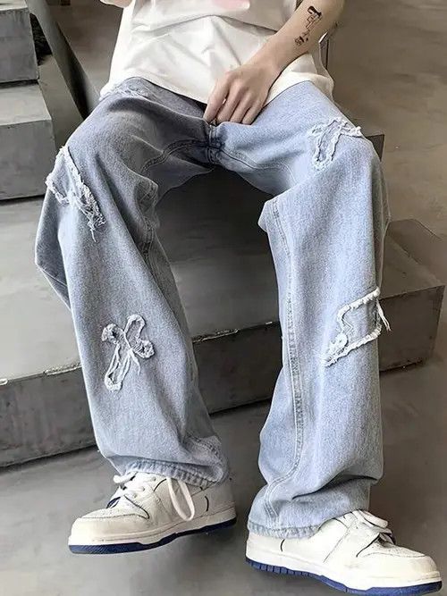 Jean Washed Denim Jeans Distressed Design Size US 30 / EU 46 - 2 Thumbnail