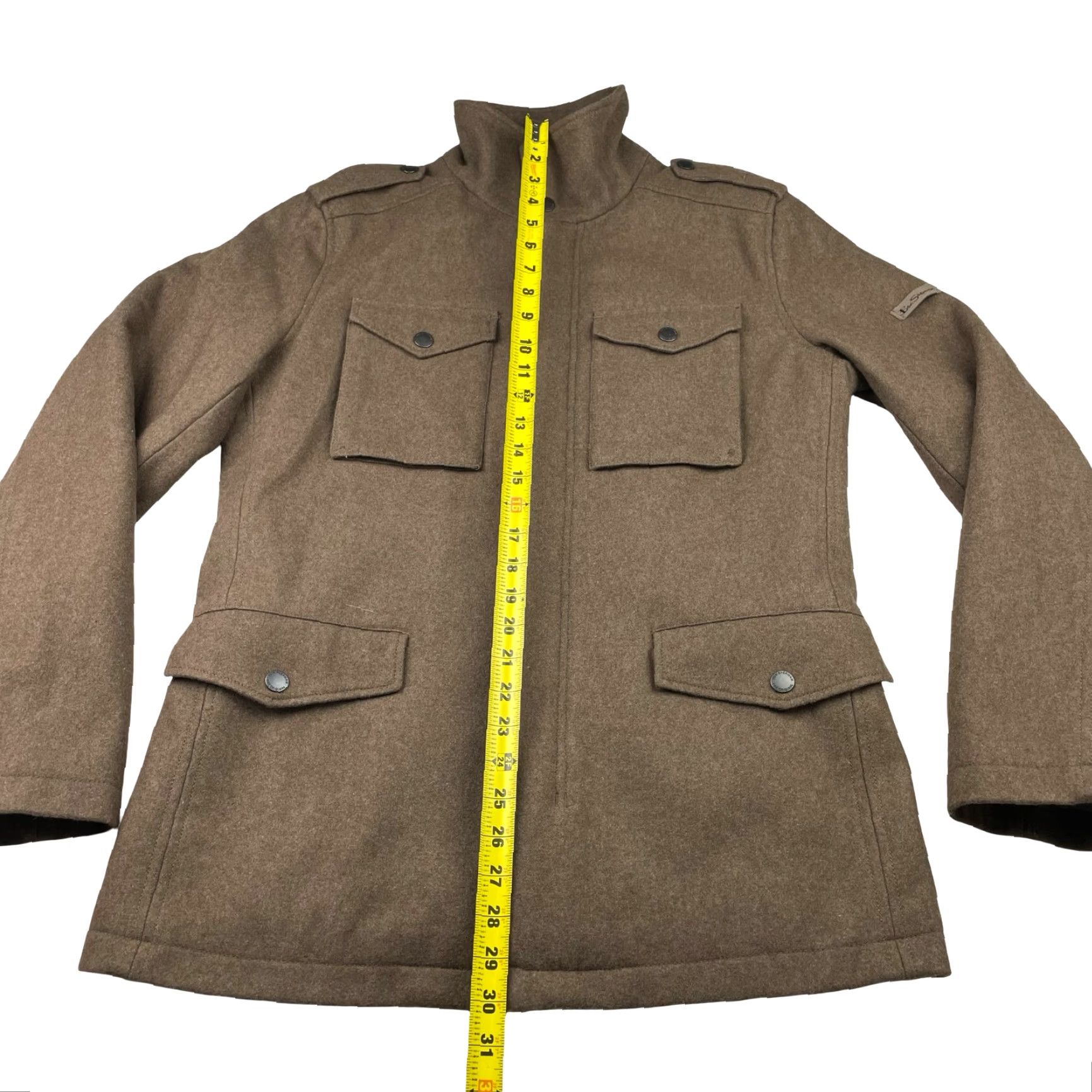 Ben Sherman VINTAGE Ben Sherman Men's Field Jacket Brown Wool Blend Full Zip Snap Button Pockets Lined Winter Spring Small Size Men Wardrobe Military Style Size US S / EU 44-46 / 1 - 6 Thumbnail